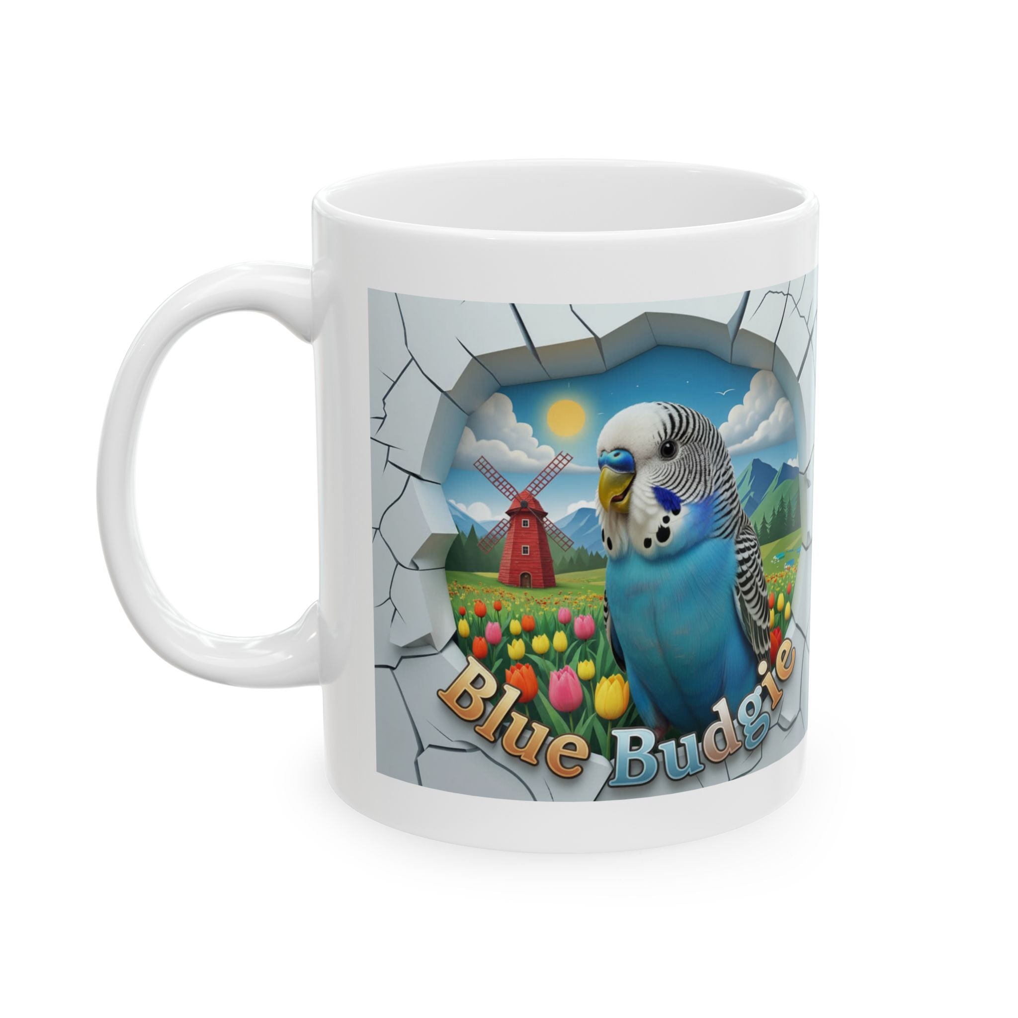Blue Budgie Floral Meadow Mug