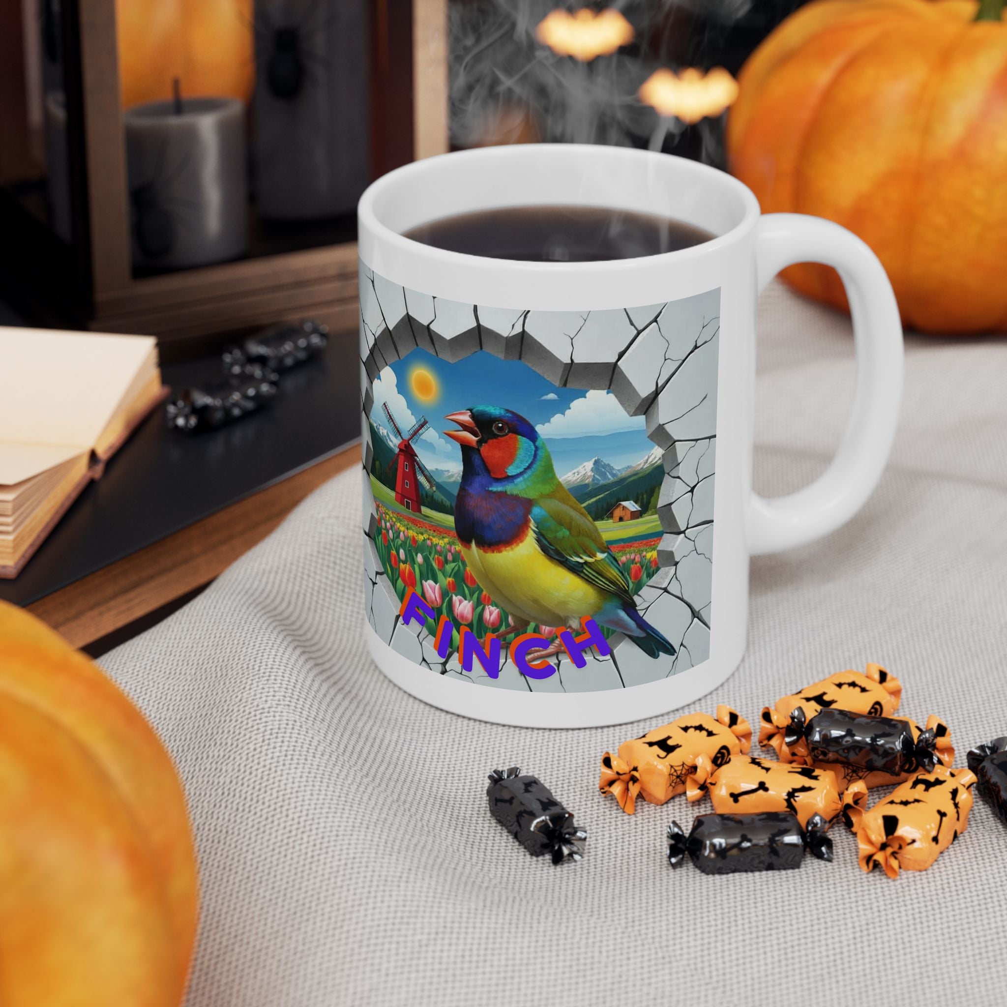 Finch Tulip Windmill Field mug