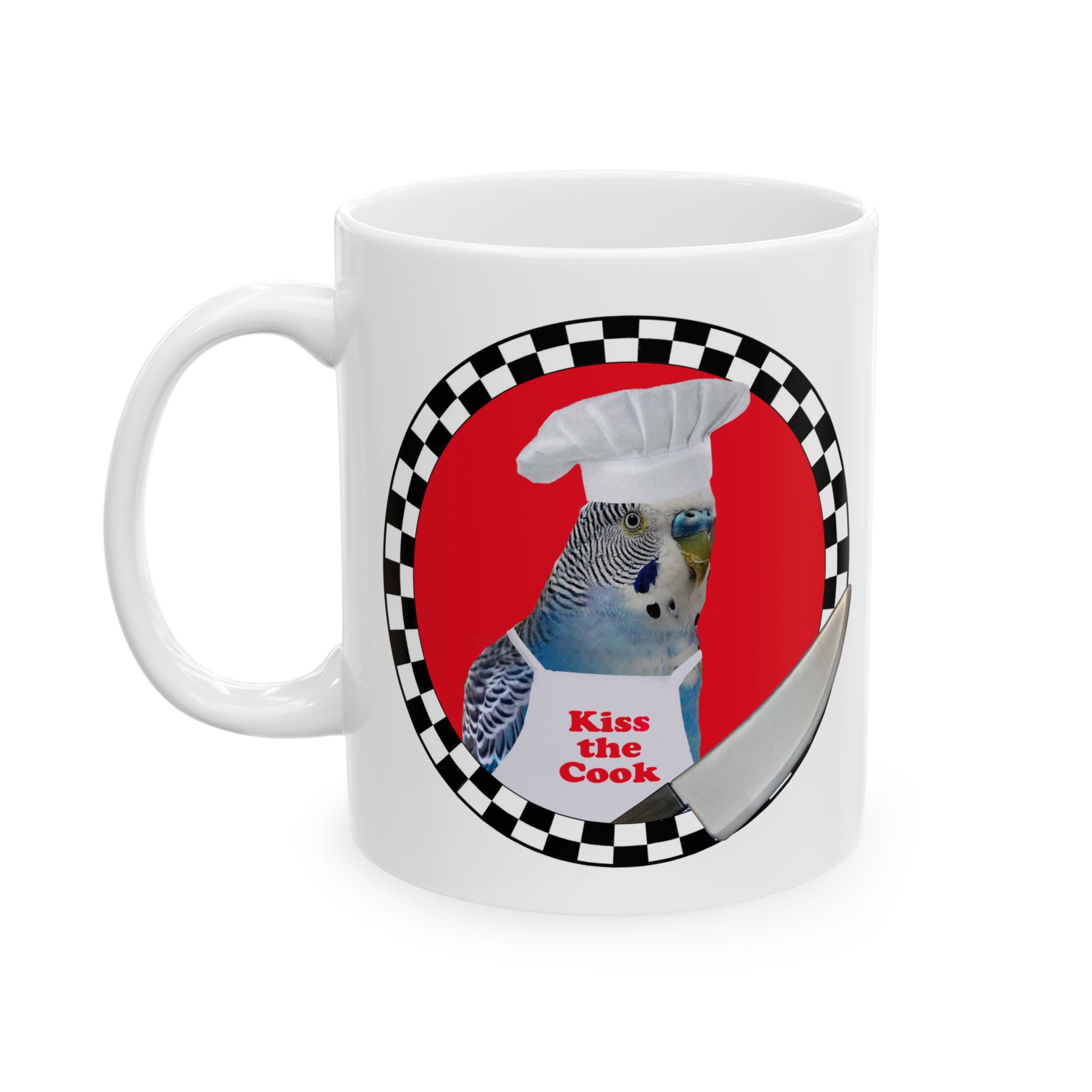 Kiss The Cook Blue Budgie Mug