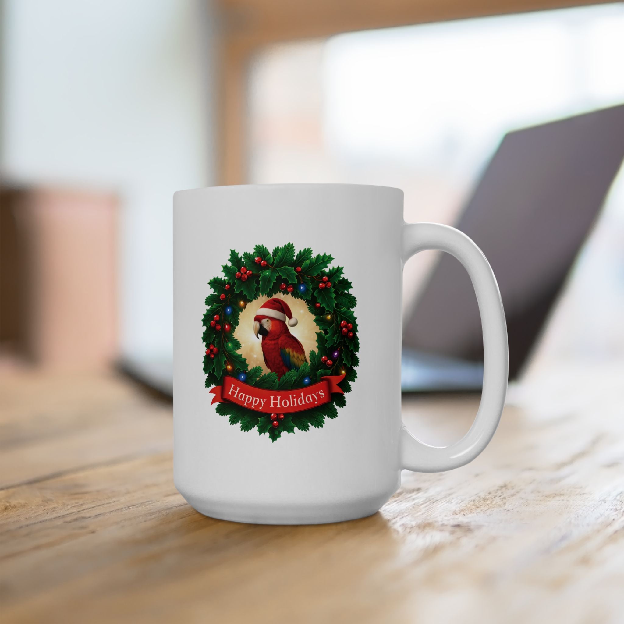 Happy Holidays Scarlet Wreath Mug