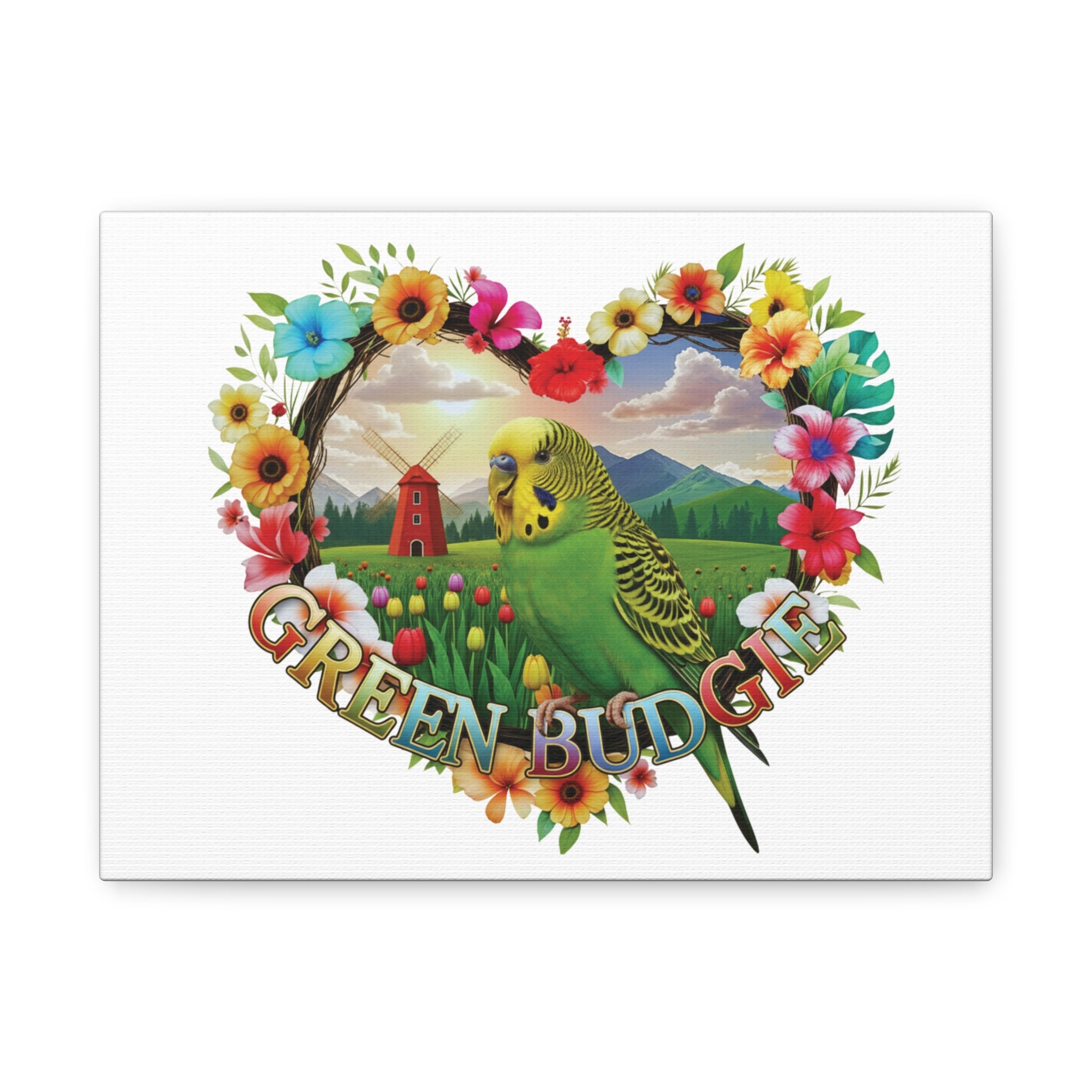 Green Budgie Floral Wall-Hanging