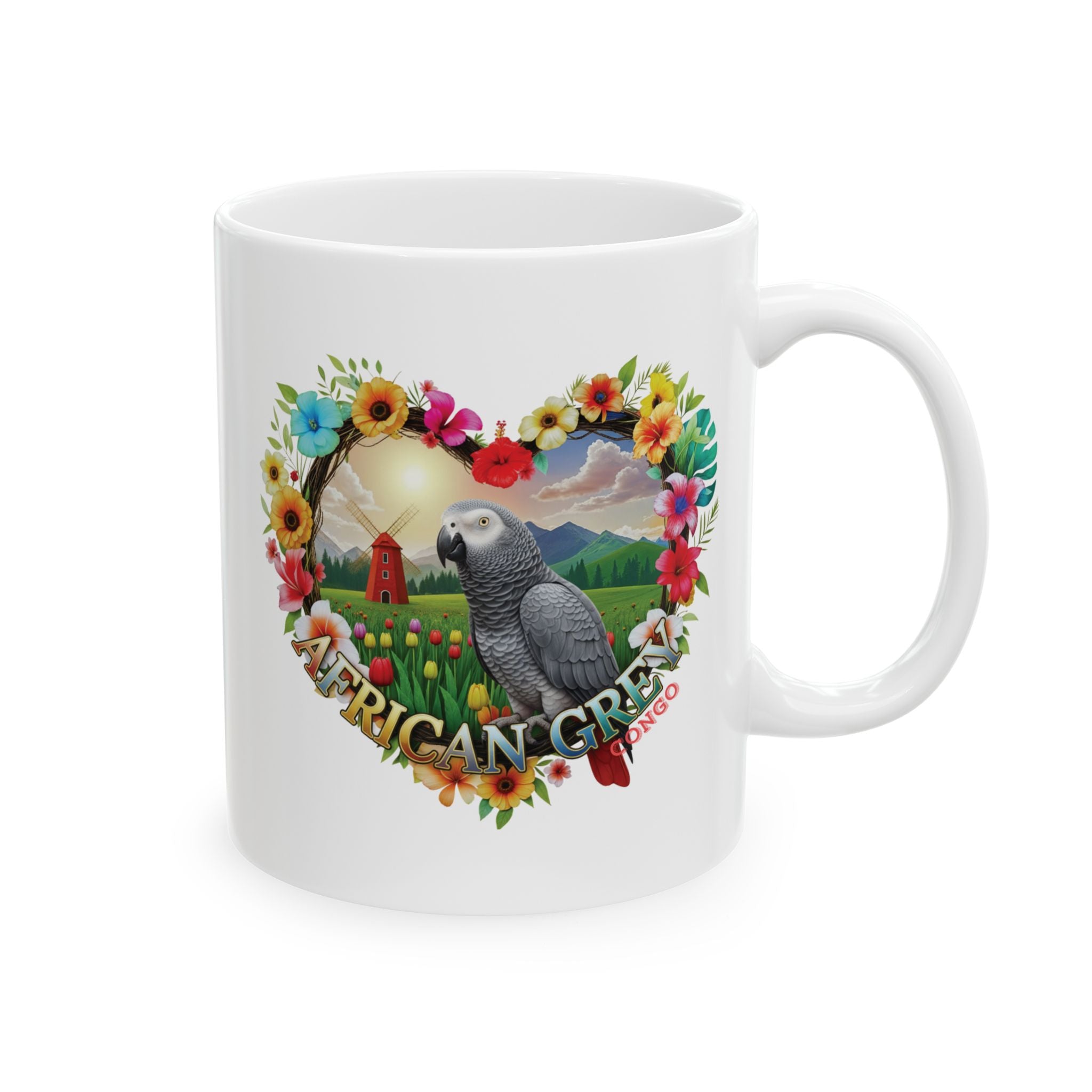 African Grey Congo Floral Mug