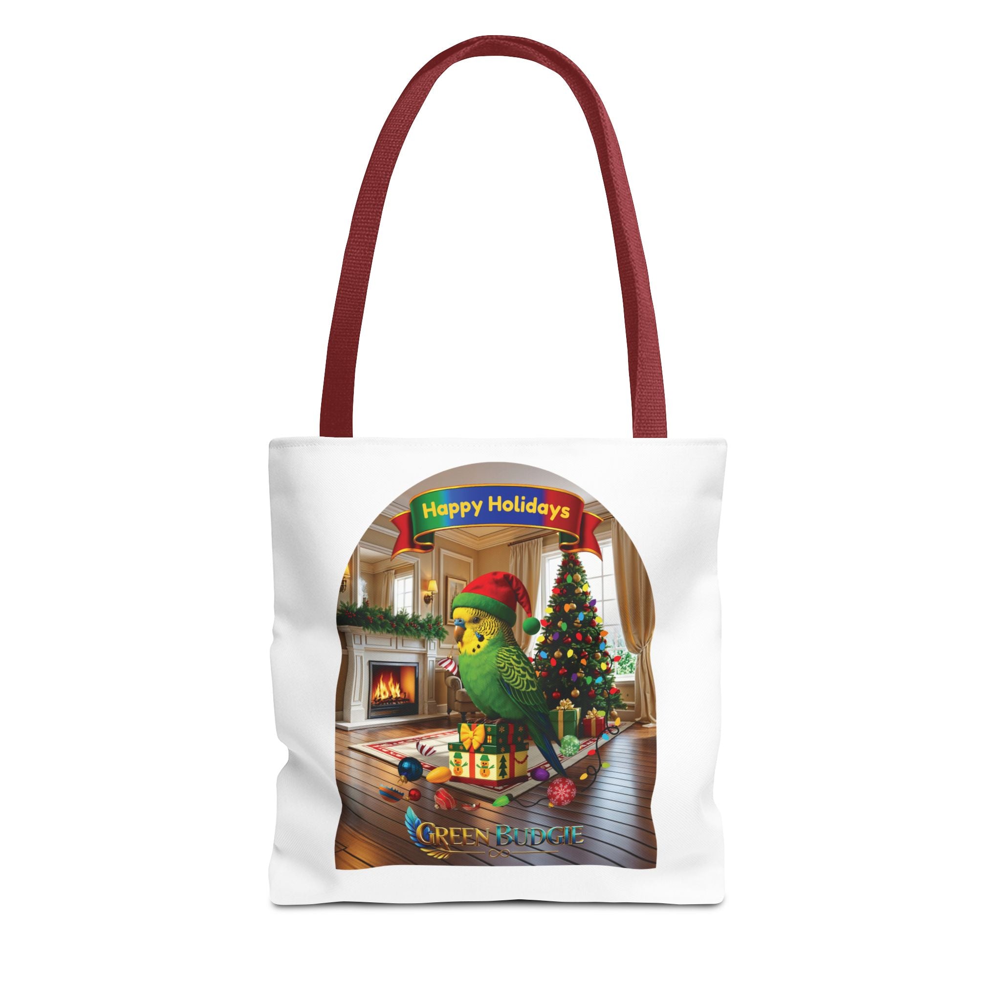 Happy Holidays Green Budgie Tote Bag