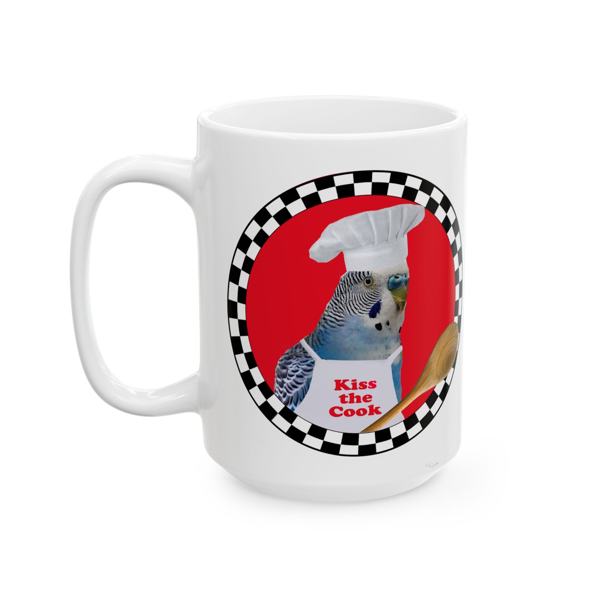 Kiss The Cook Spoon Blue Budgie Mug