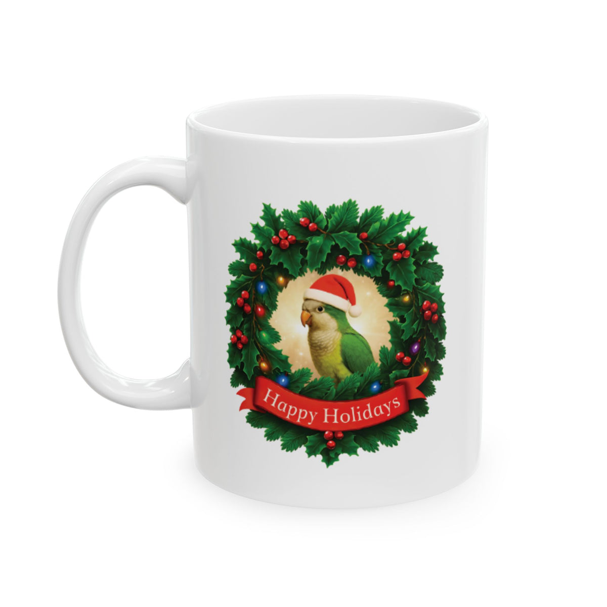 Happy Holidays Green Quaker Mug