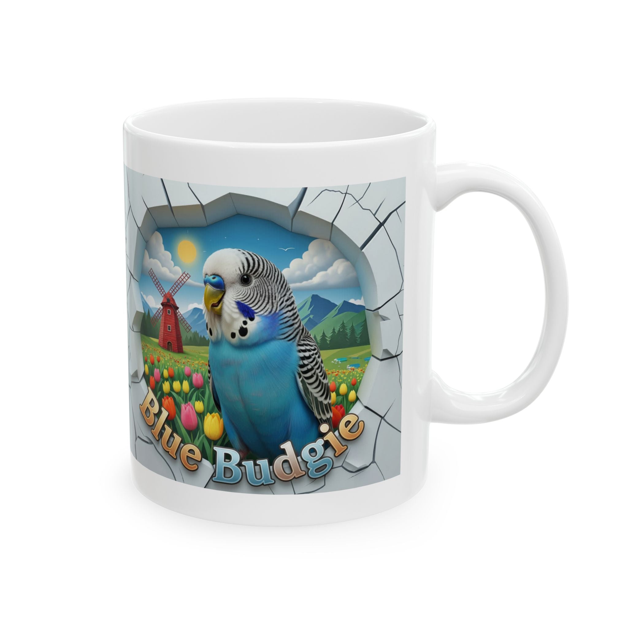Blue Budgie Floral Meadow Mug