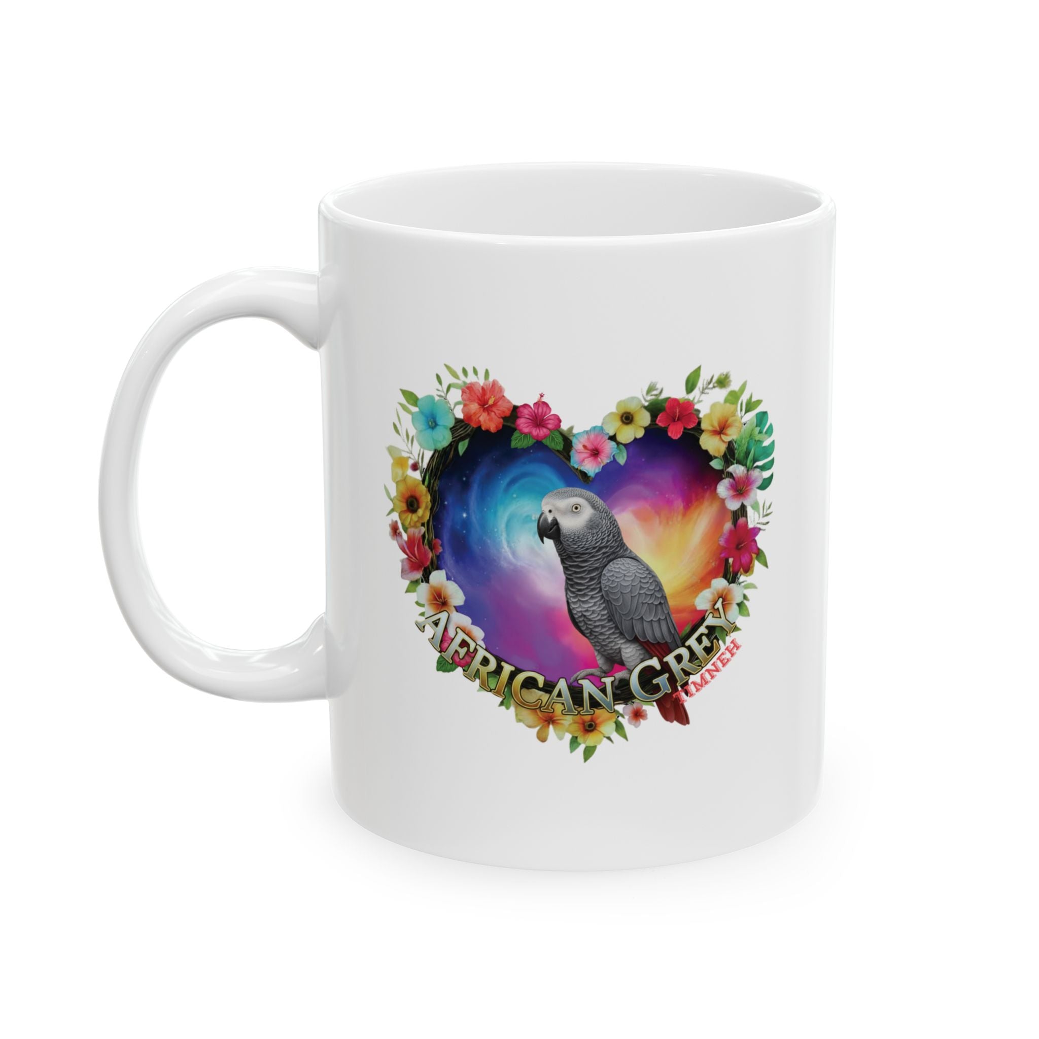 African Grey Timneh Floral Heart Mug