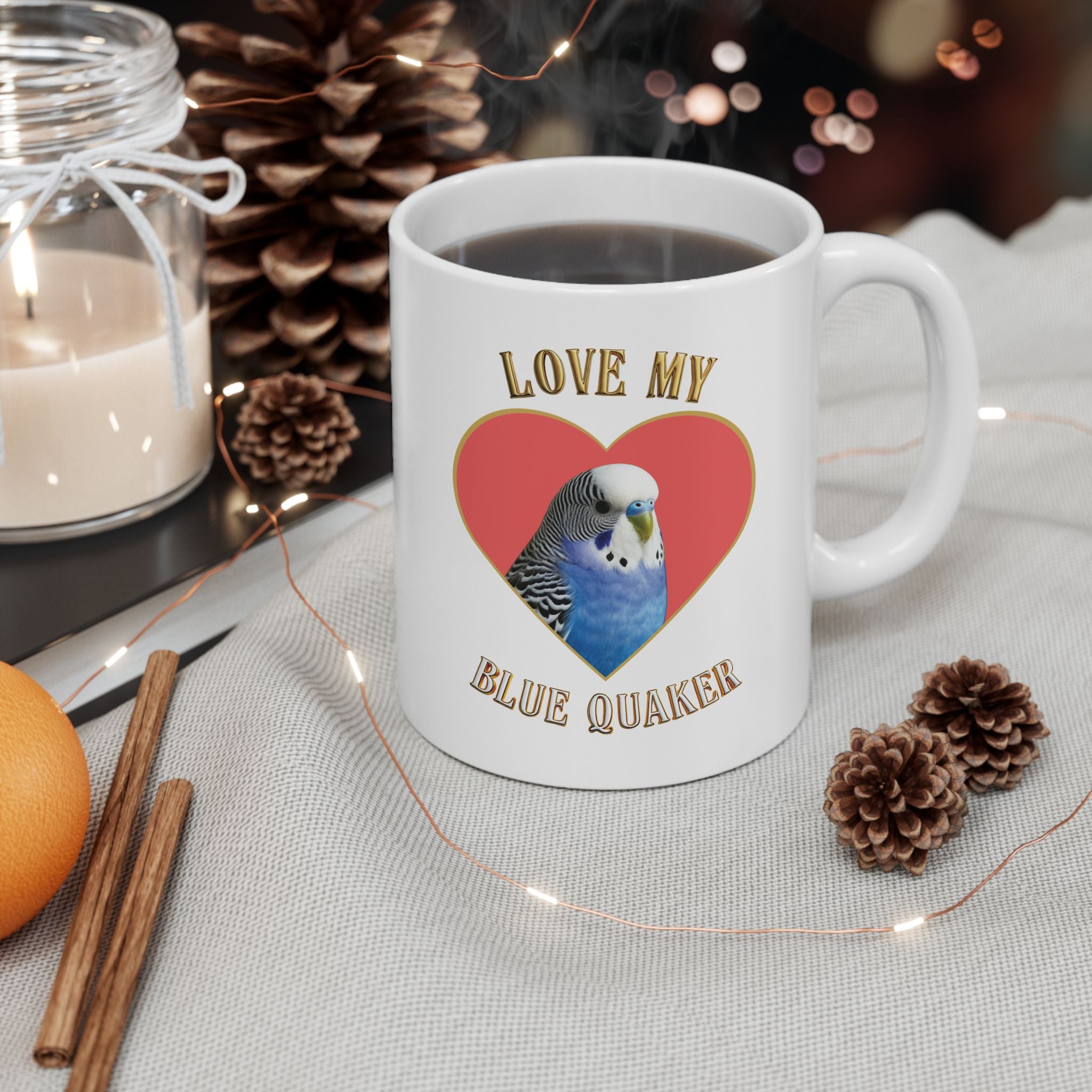 Love My Blue Budgie Heart Mug