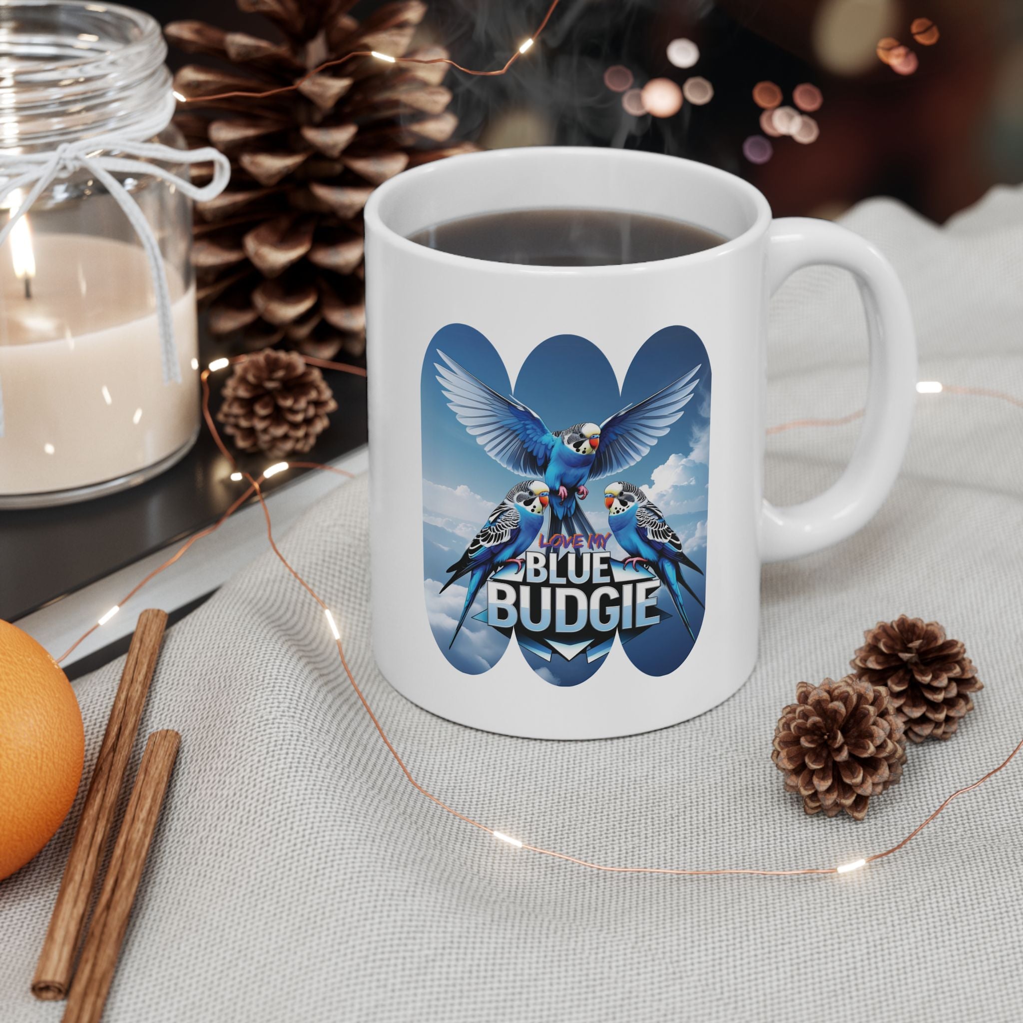 Love My Blue Budgie Flying Mug
