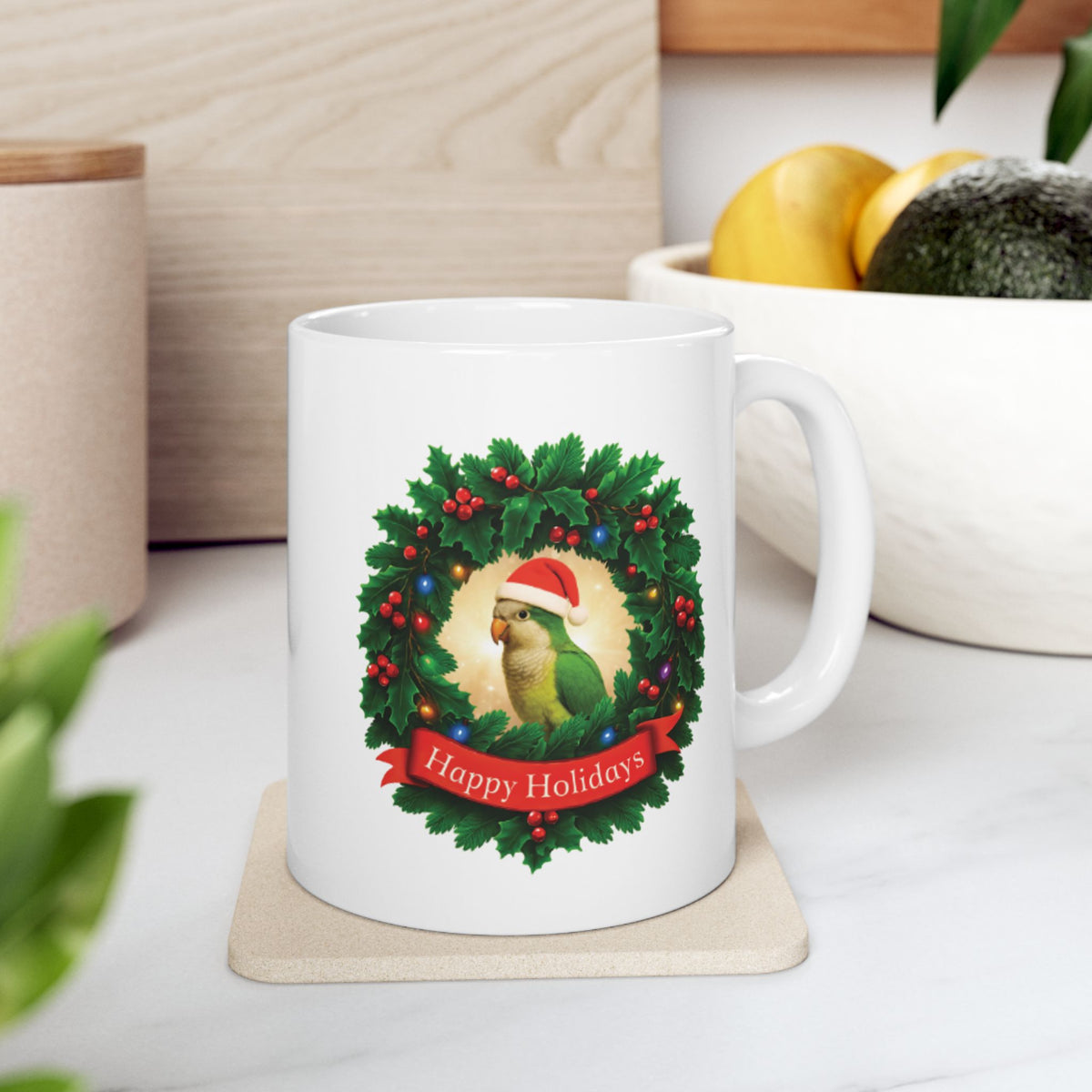 Happy Holidays Green Quaker Mug