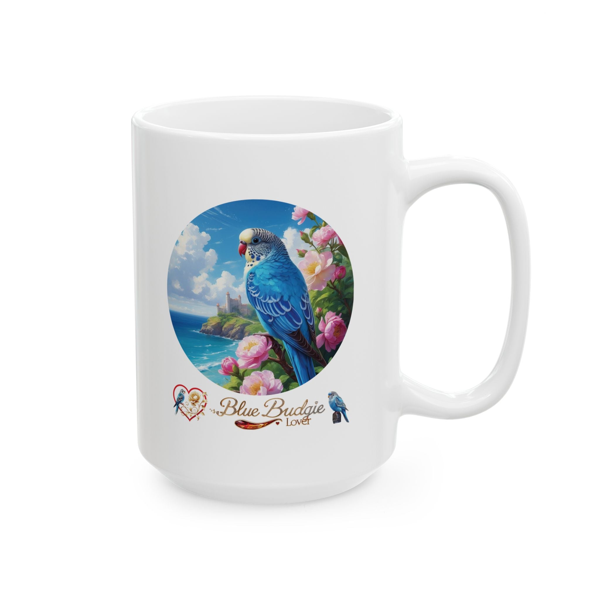 Blue Budgie Lover Floral Lake Mug