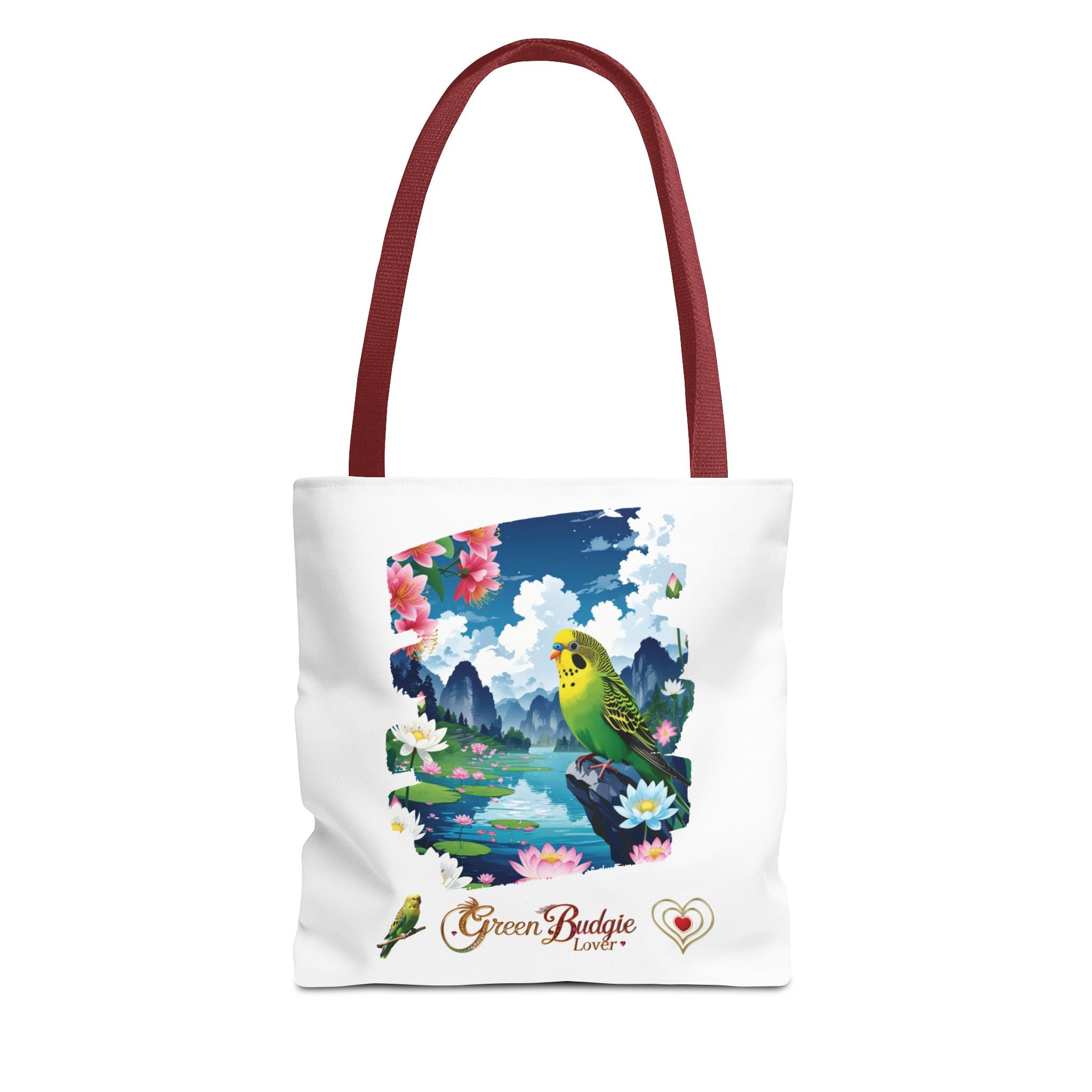 Green Budgie Lover Floral Tote Bag