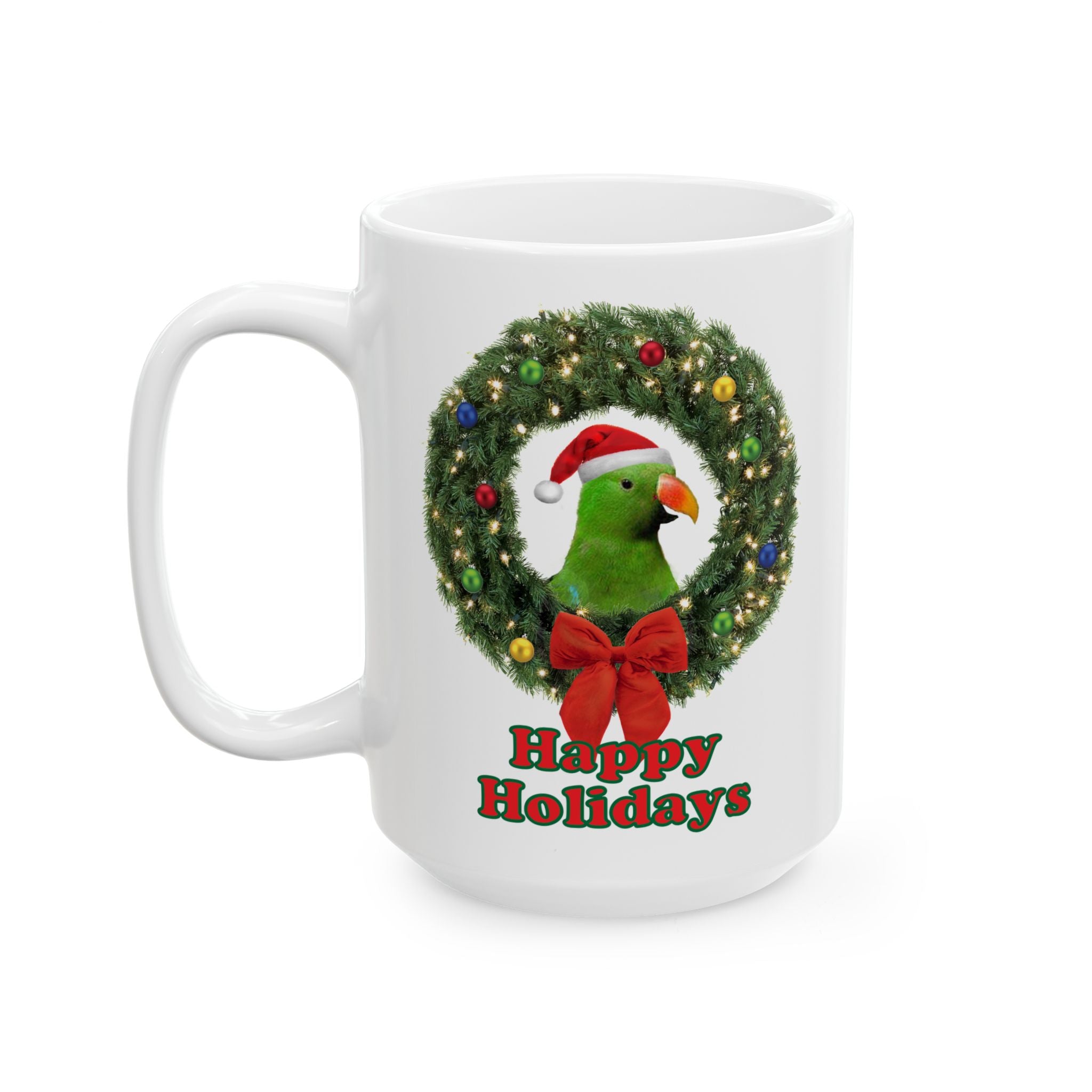 Happy Christmas Holidays Green Eclectus Mug