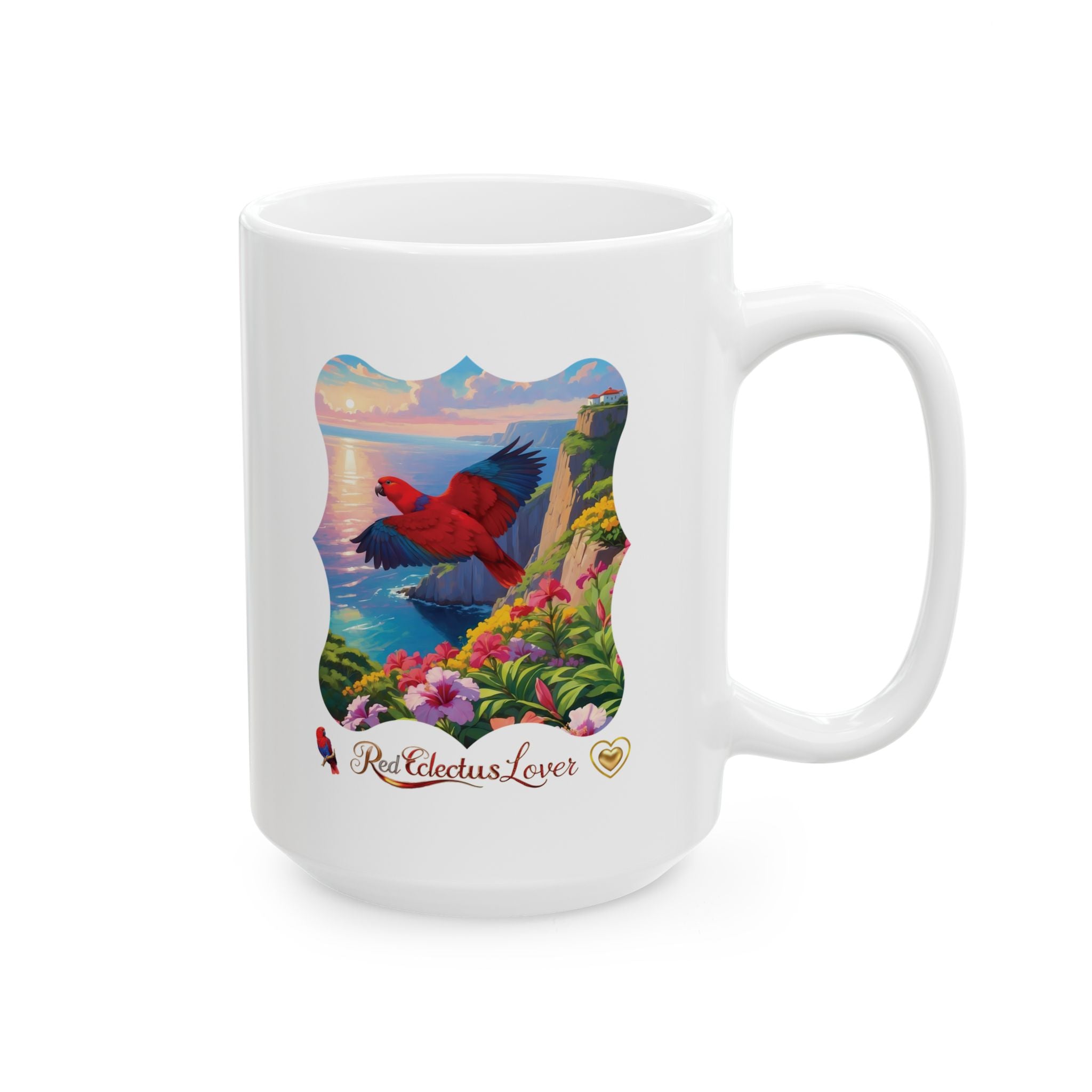 Red Eclectus Lover Floral Lake Mug