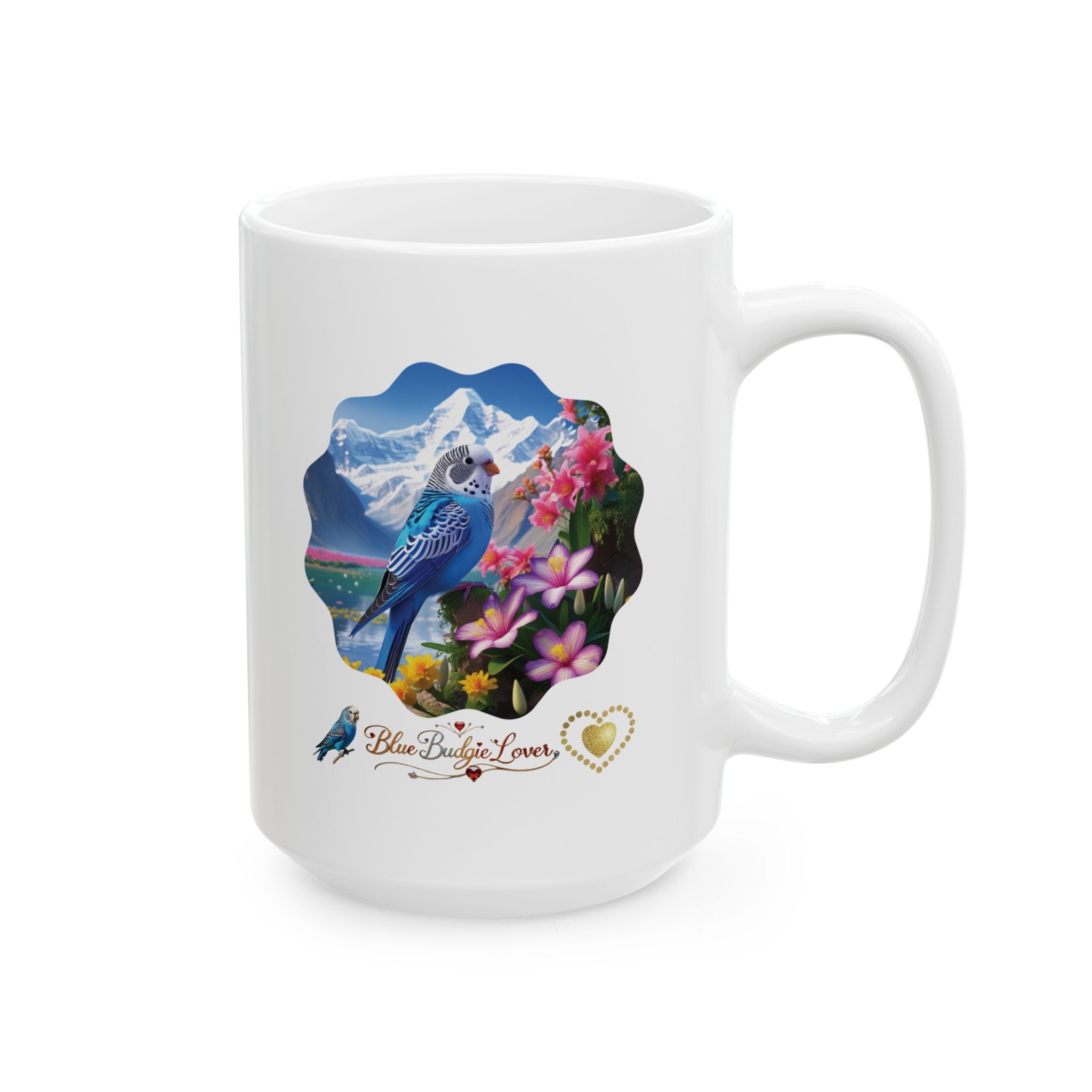 Blue Budgie Lover Mountain Floral Mug