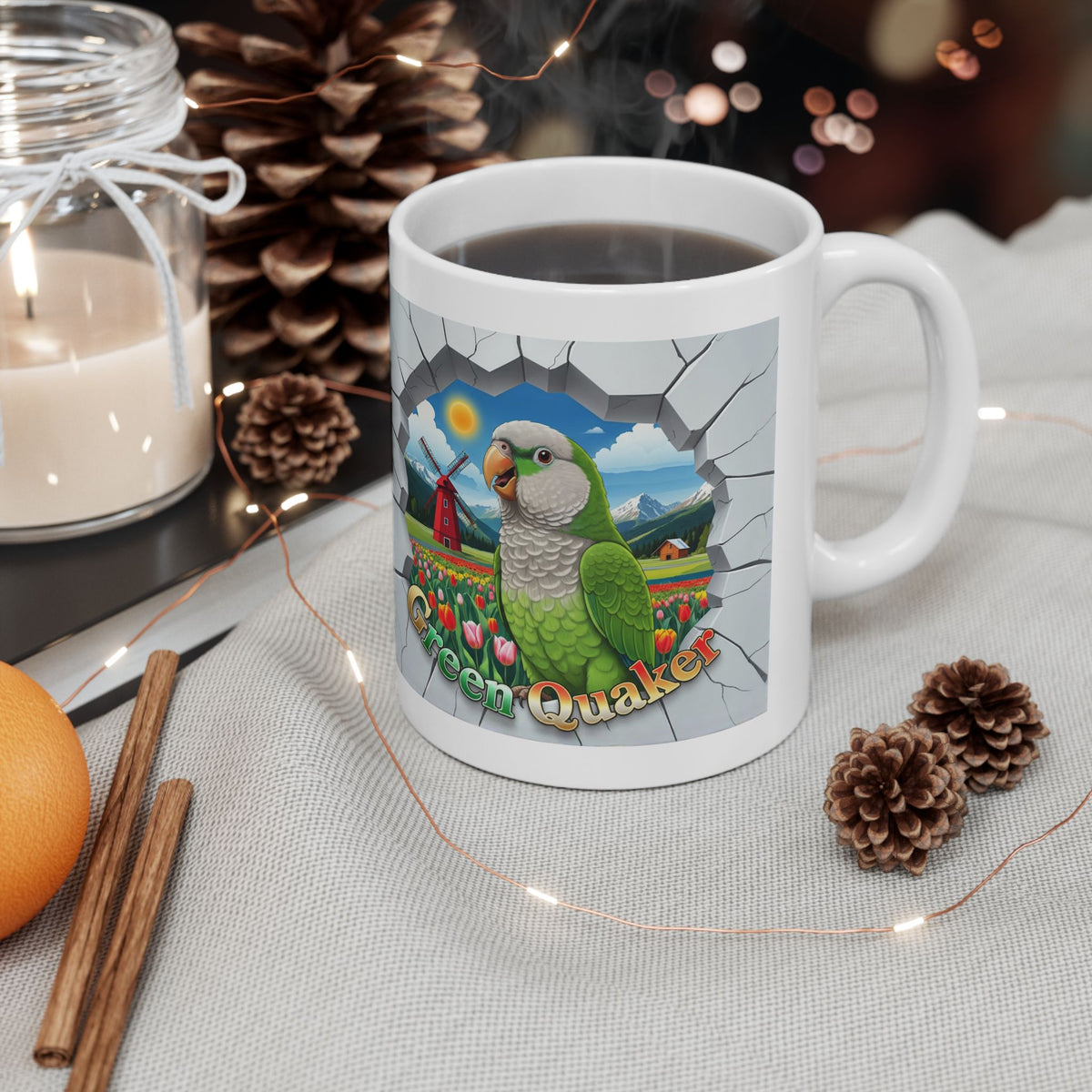 Green Quaker Floral Field Mug