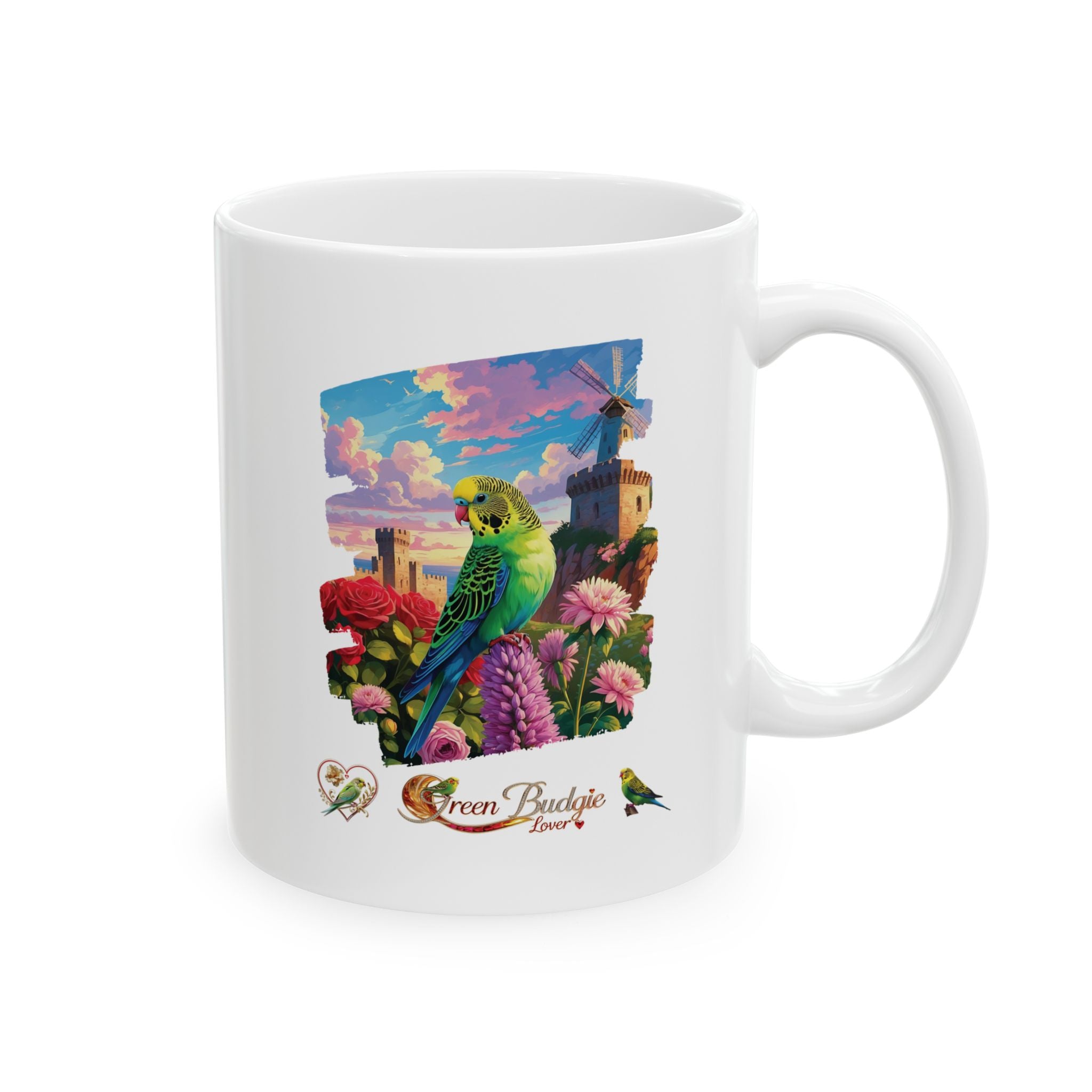 Green Budgie Lover Floral Mug