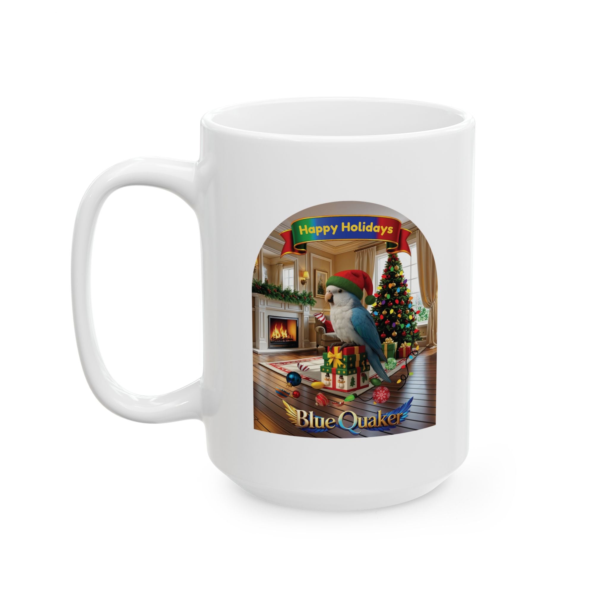 Happy Holidays Blue Quaker Mug