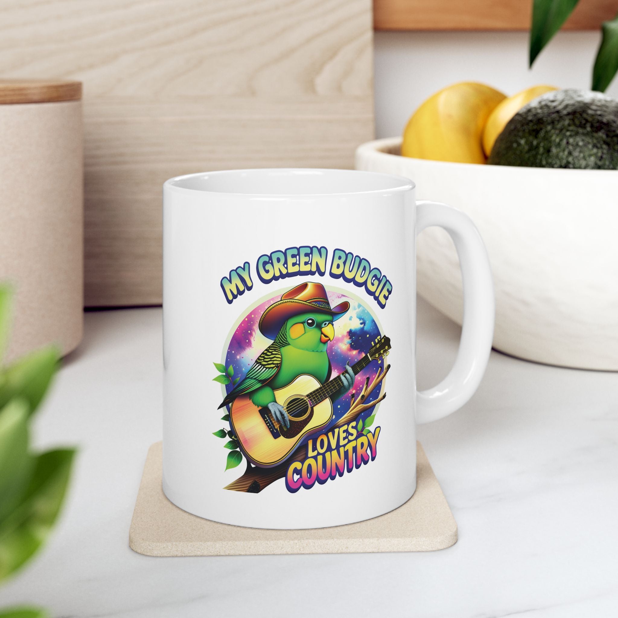 Green Budgie Loves Country Mug