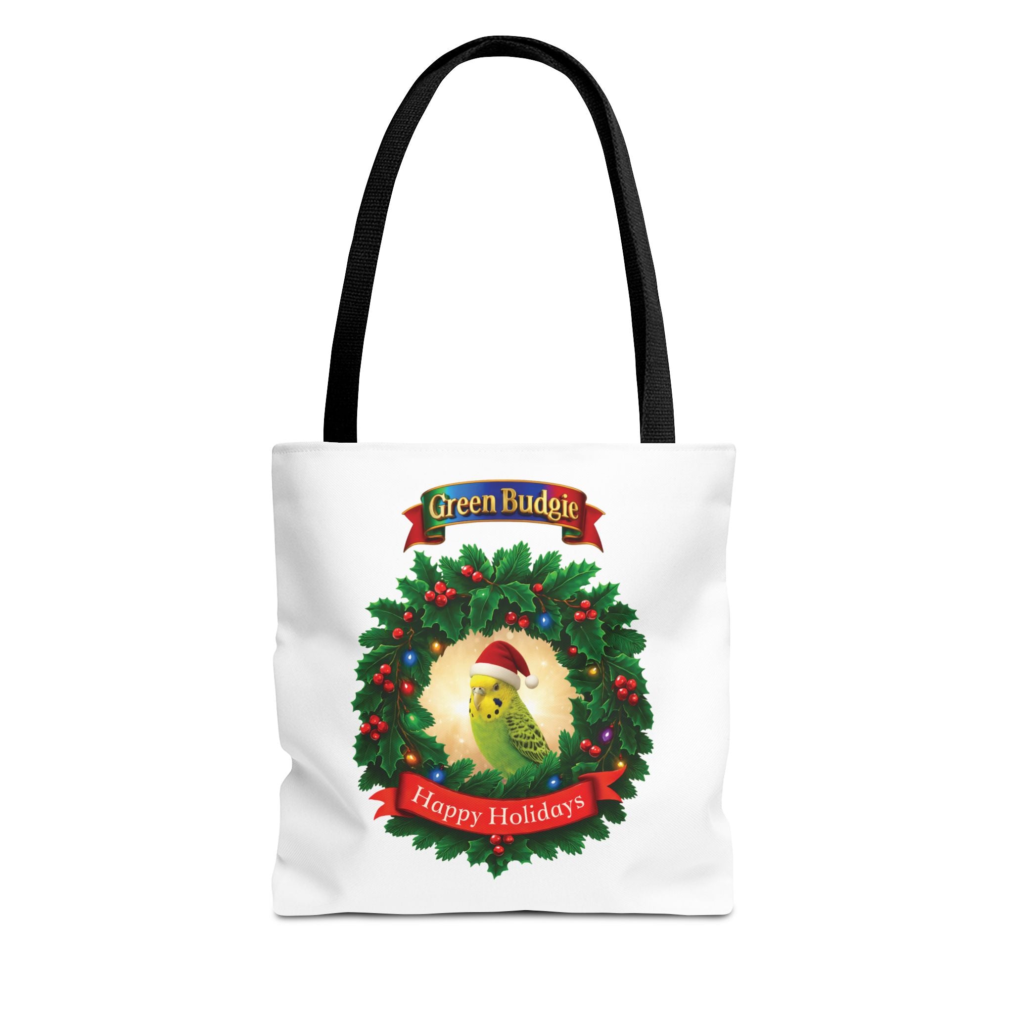 Happy Holidays Green Budgie Tote Bag