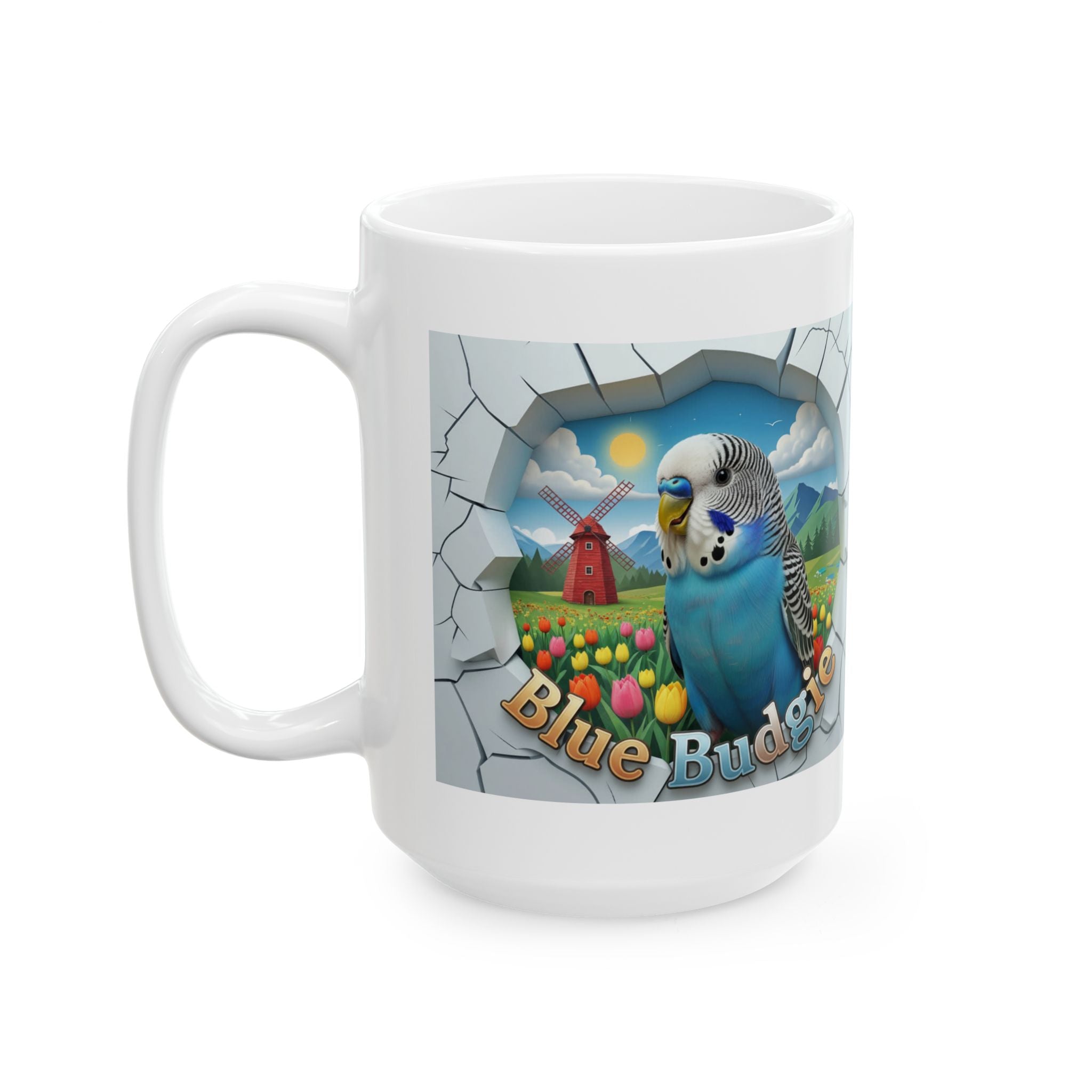 Blue Budgie Floral Meadow Mug