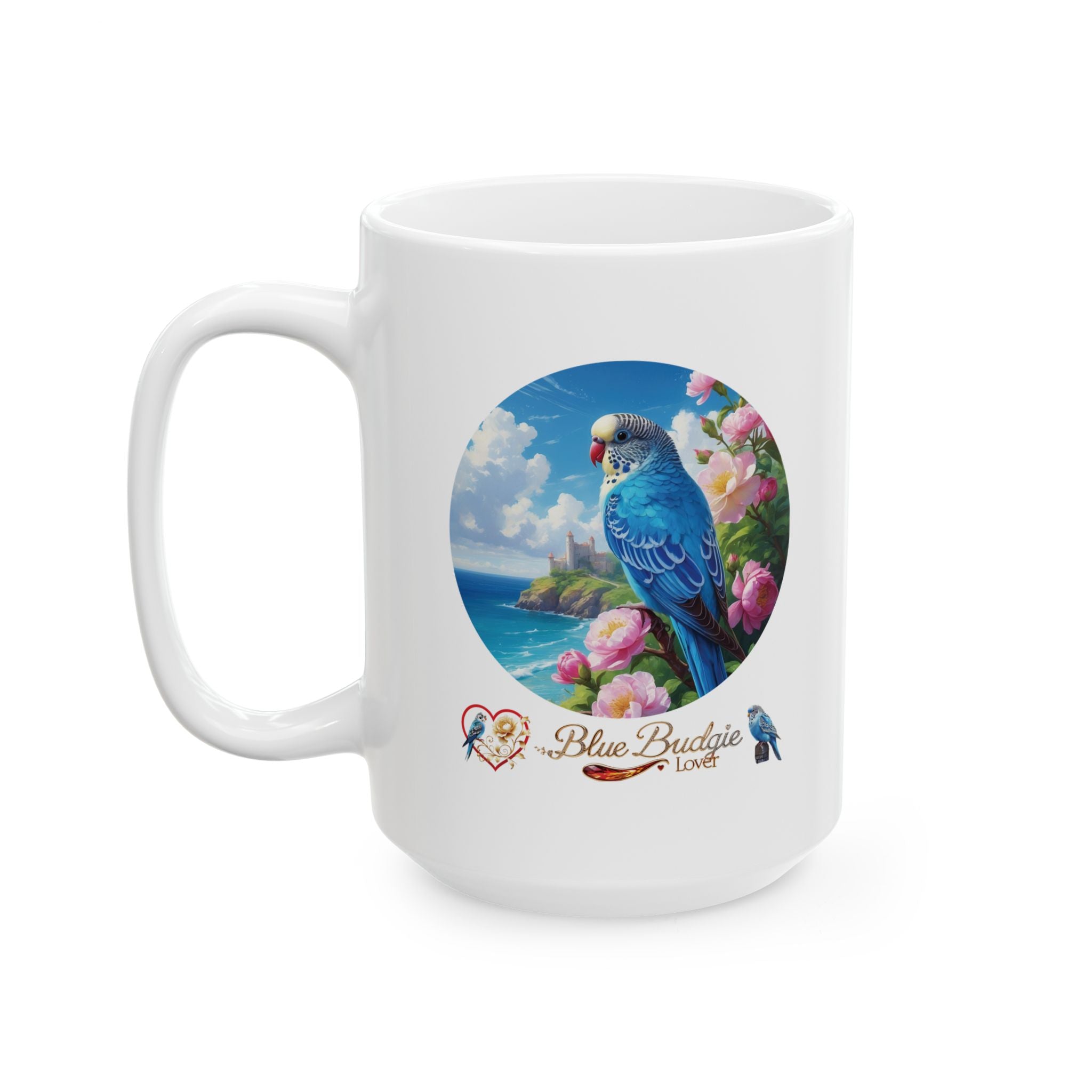 Blue Budgie Lover Floral Lake Mug