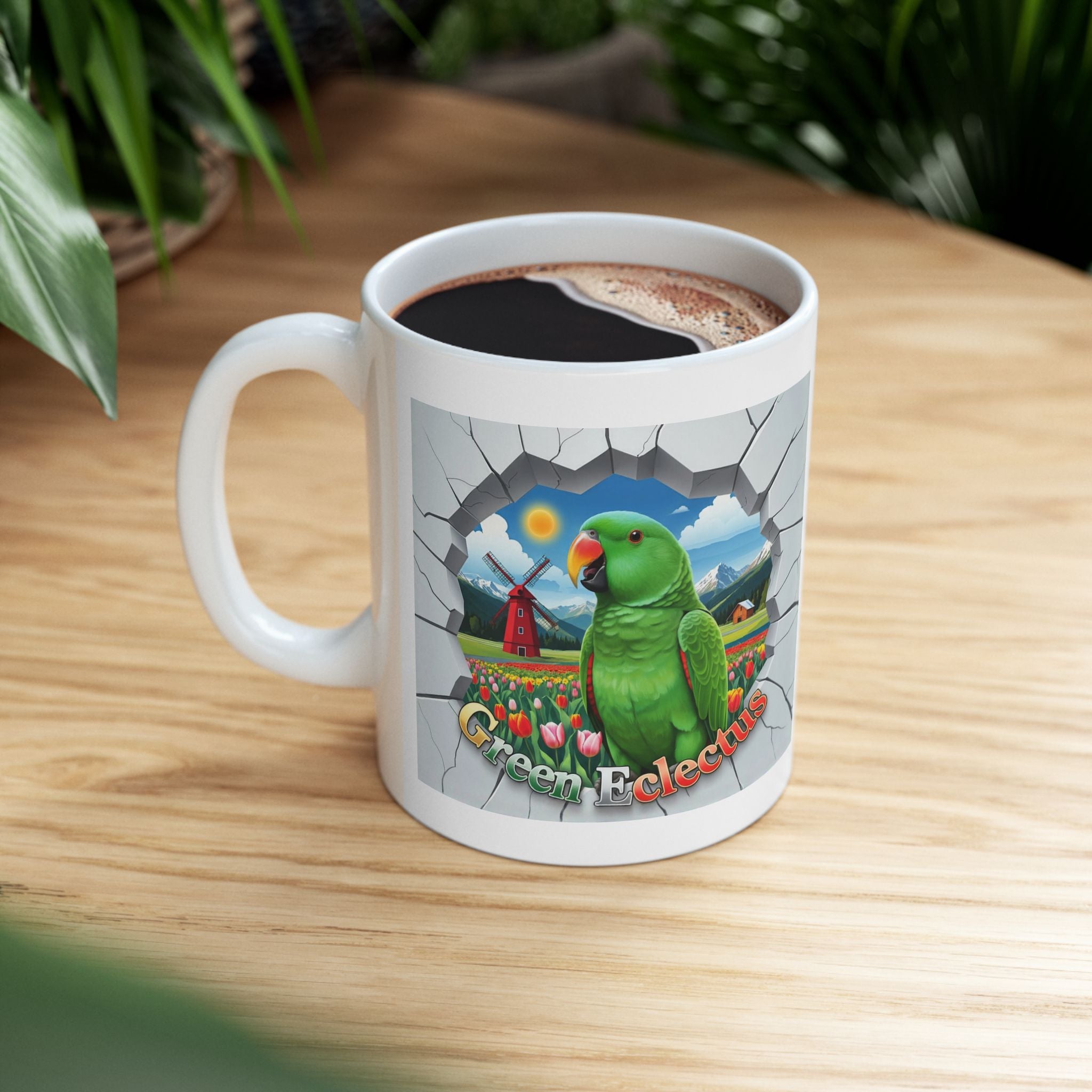 Green Eclectus Meadow Scenic Mug