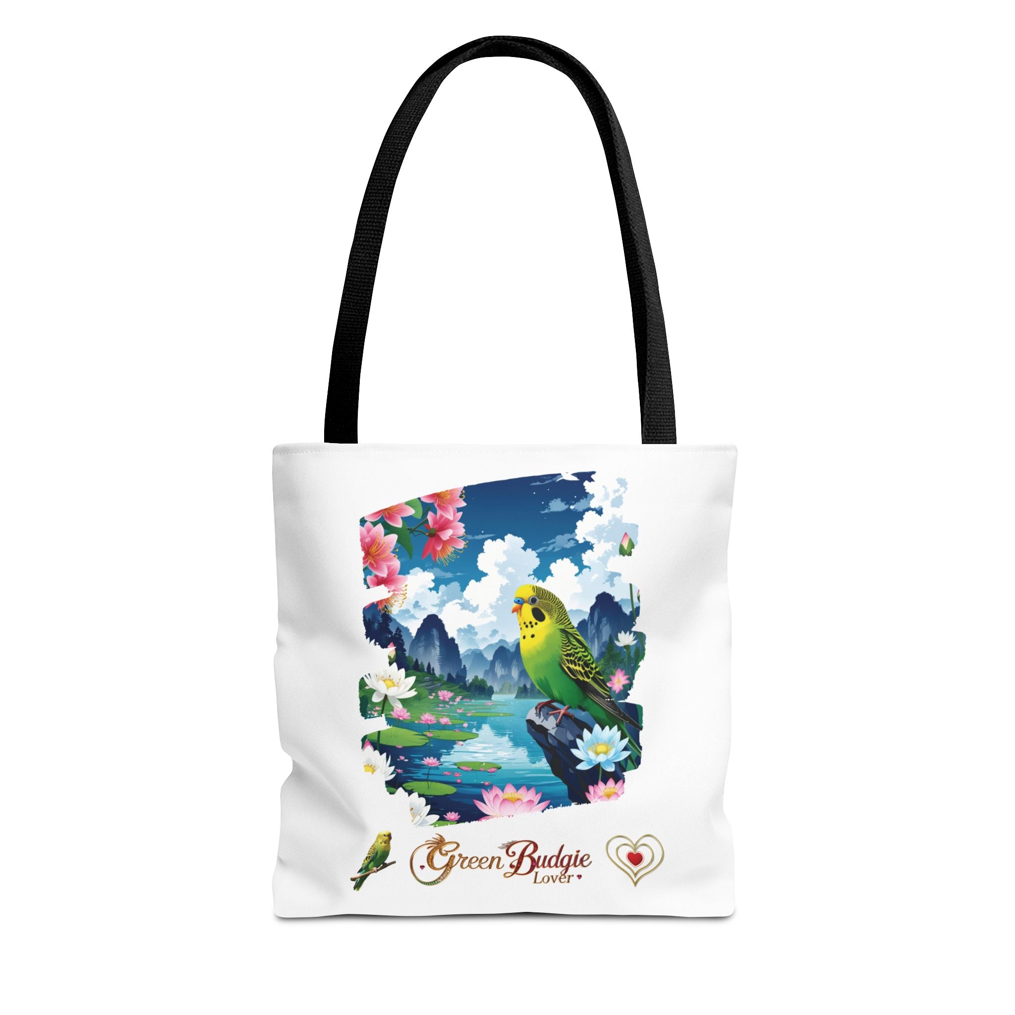 Green Budgie Lover Floral Tote Bag