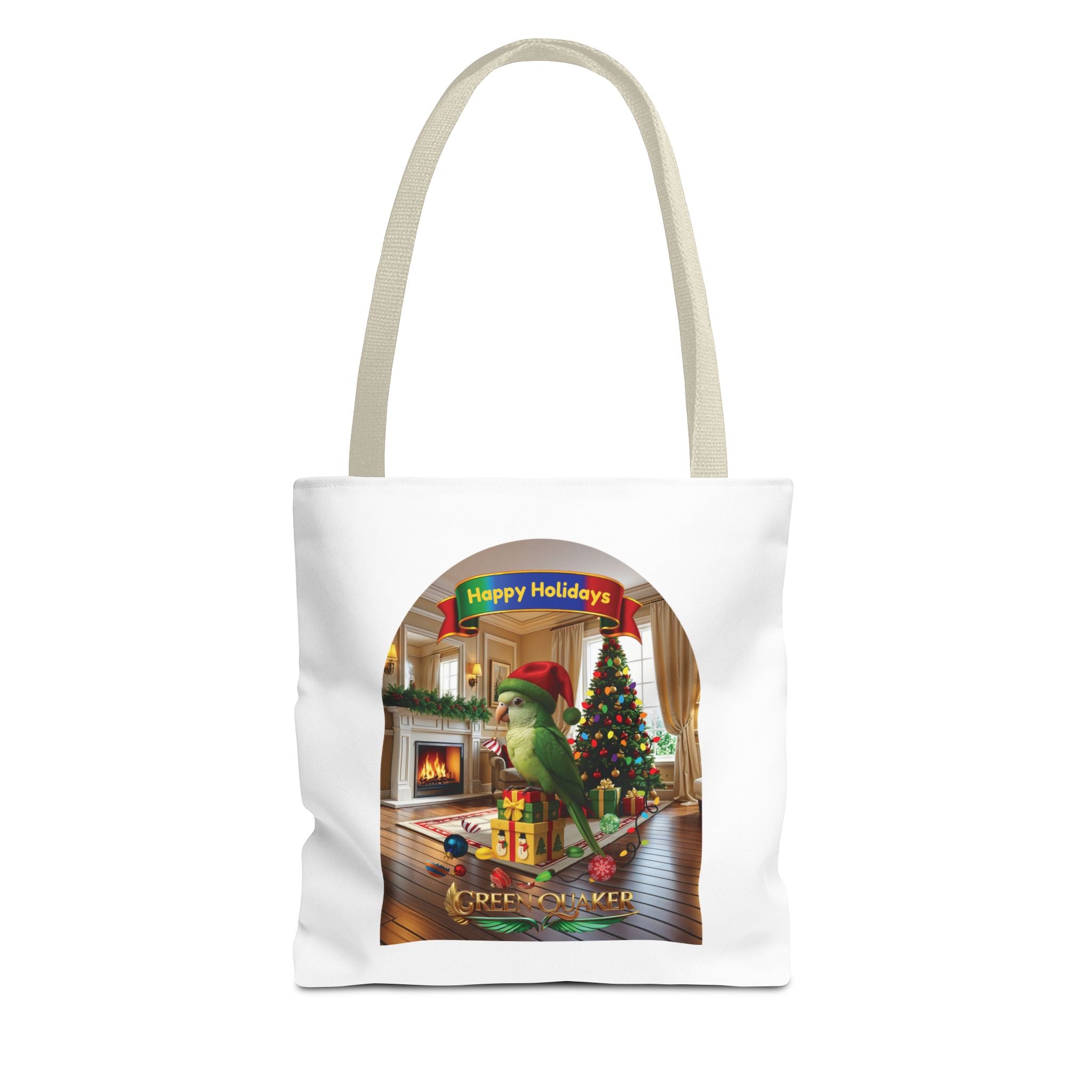 Happy Holidays Green Quaker Tote Bag