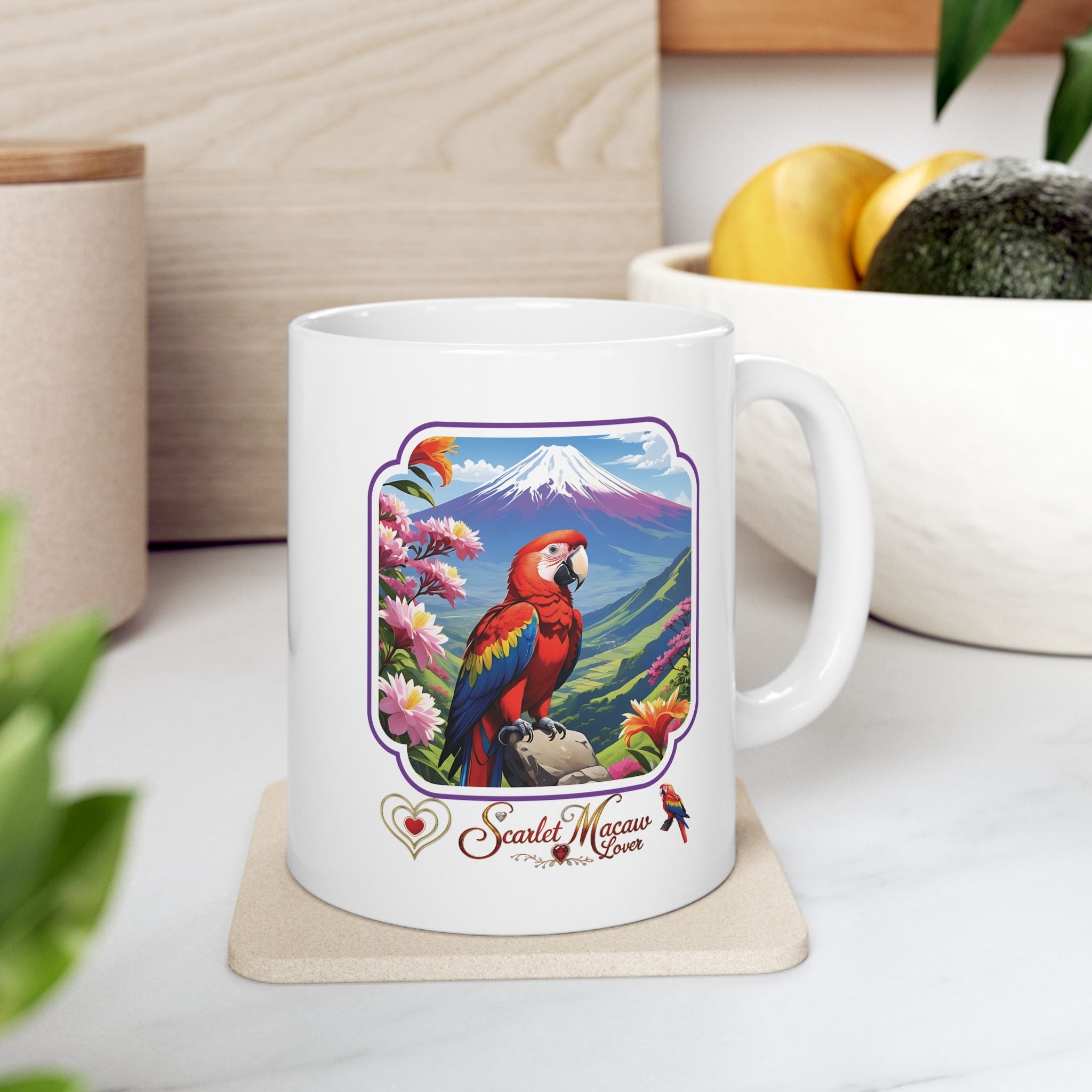 Floral Scarlet Macaw Lover Mug