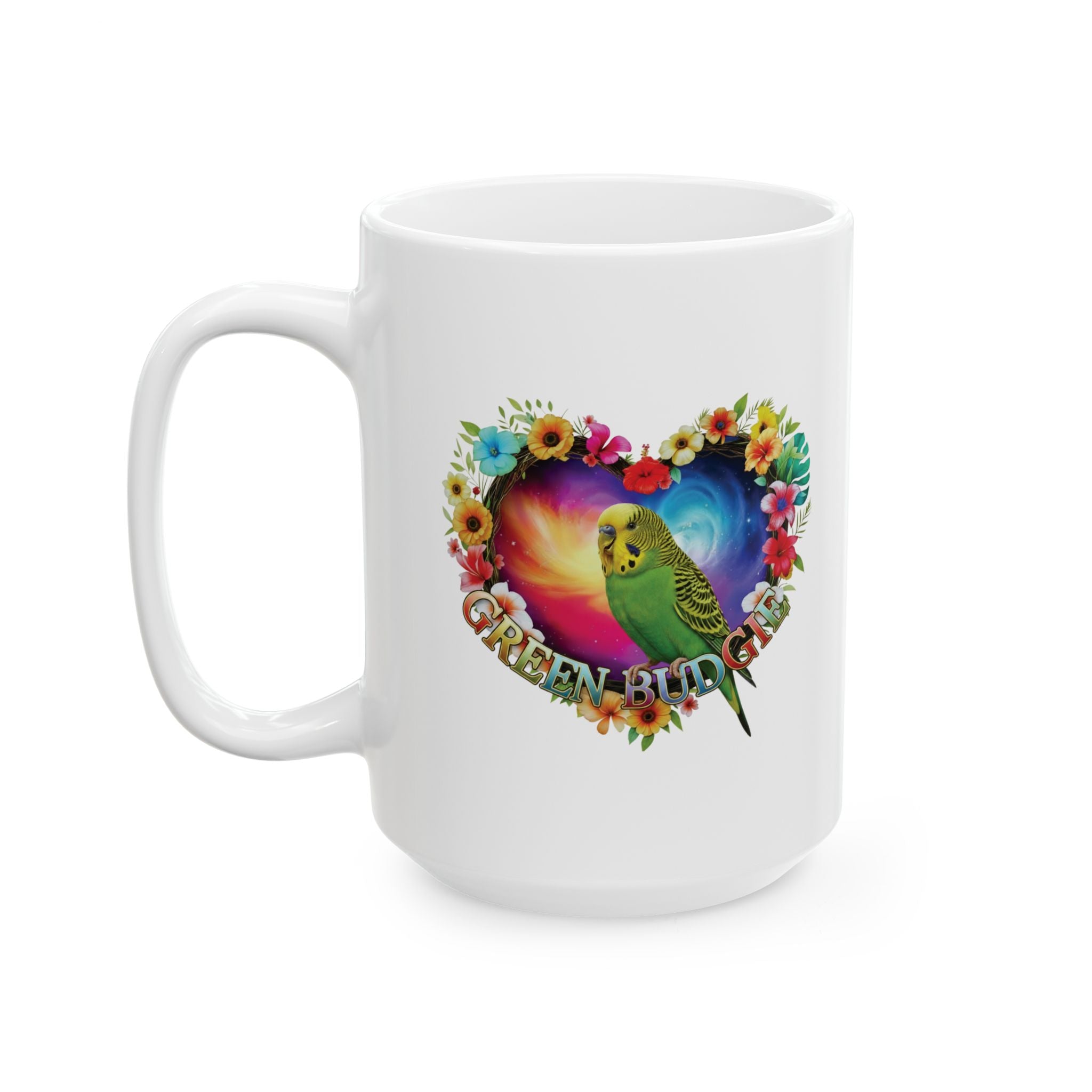 Green Budgie Galaxy Heart Mug