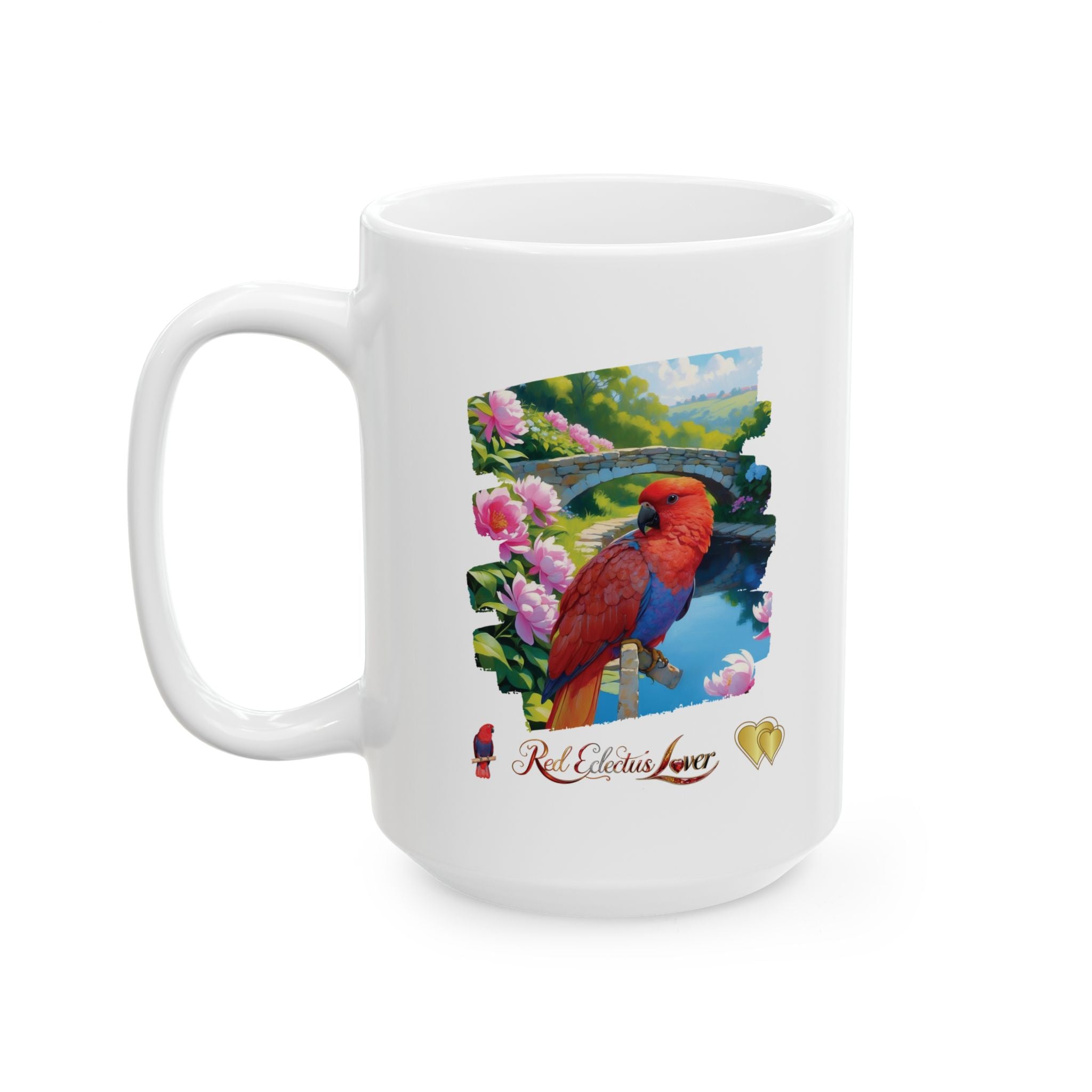 Red Eclectus Lover Floral Lake Mug