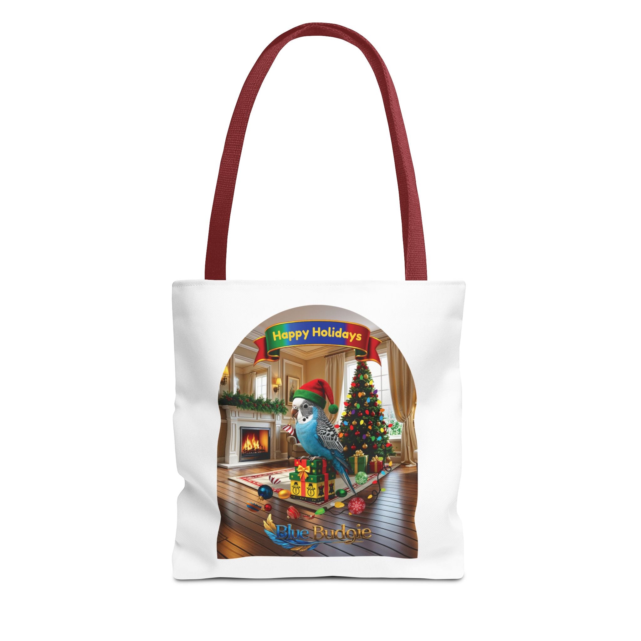 Happy Holidays Blue Budgie Tote Bag