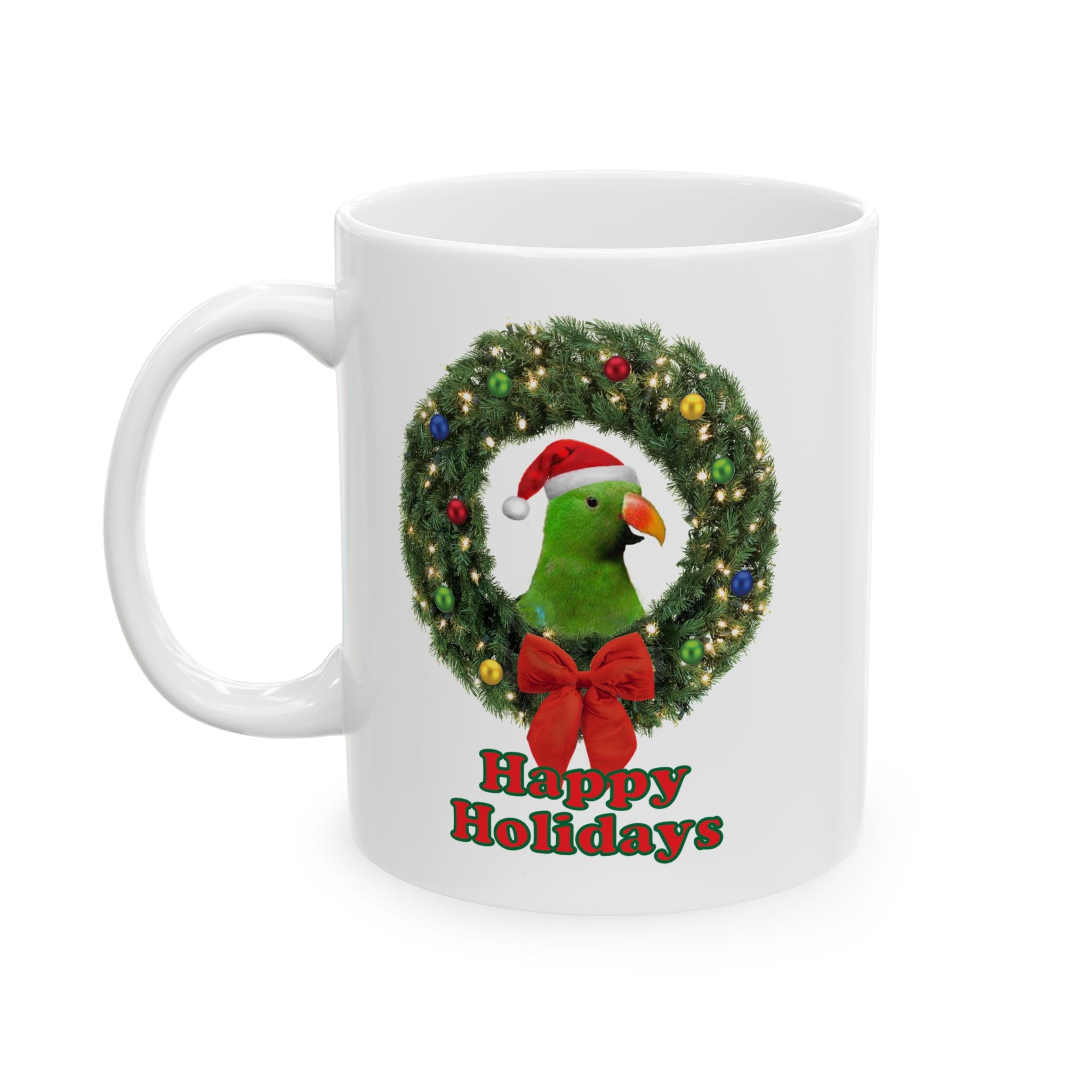 Happy Christmas Holidays Green Eclectus Mug
