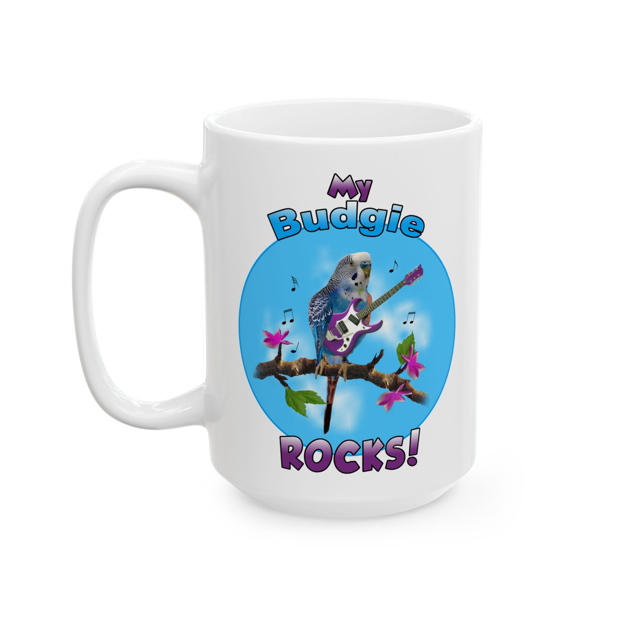 My Blue Budgie Rocks Guitar Mug