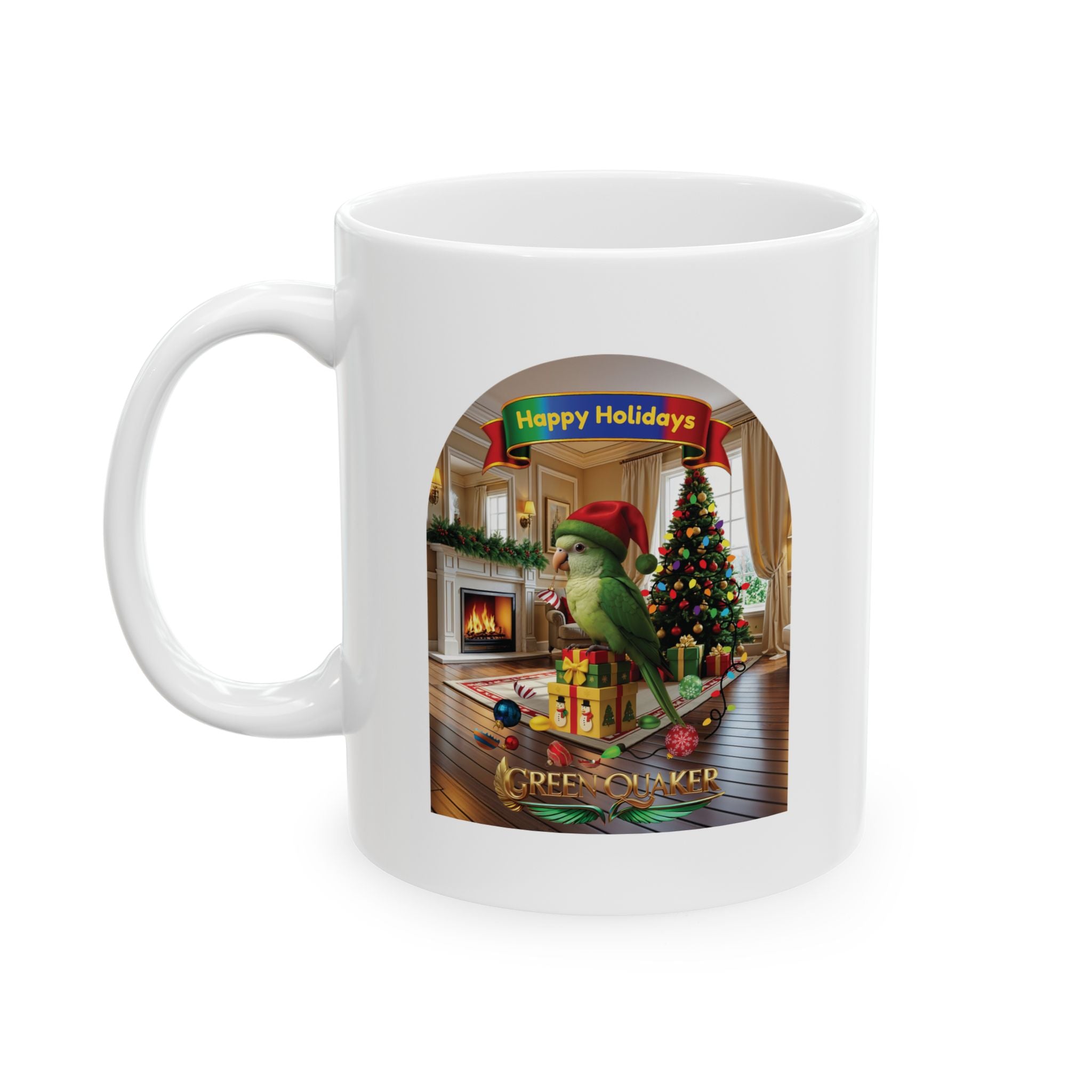 Happy Holidays Green Quaker Mug