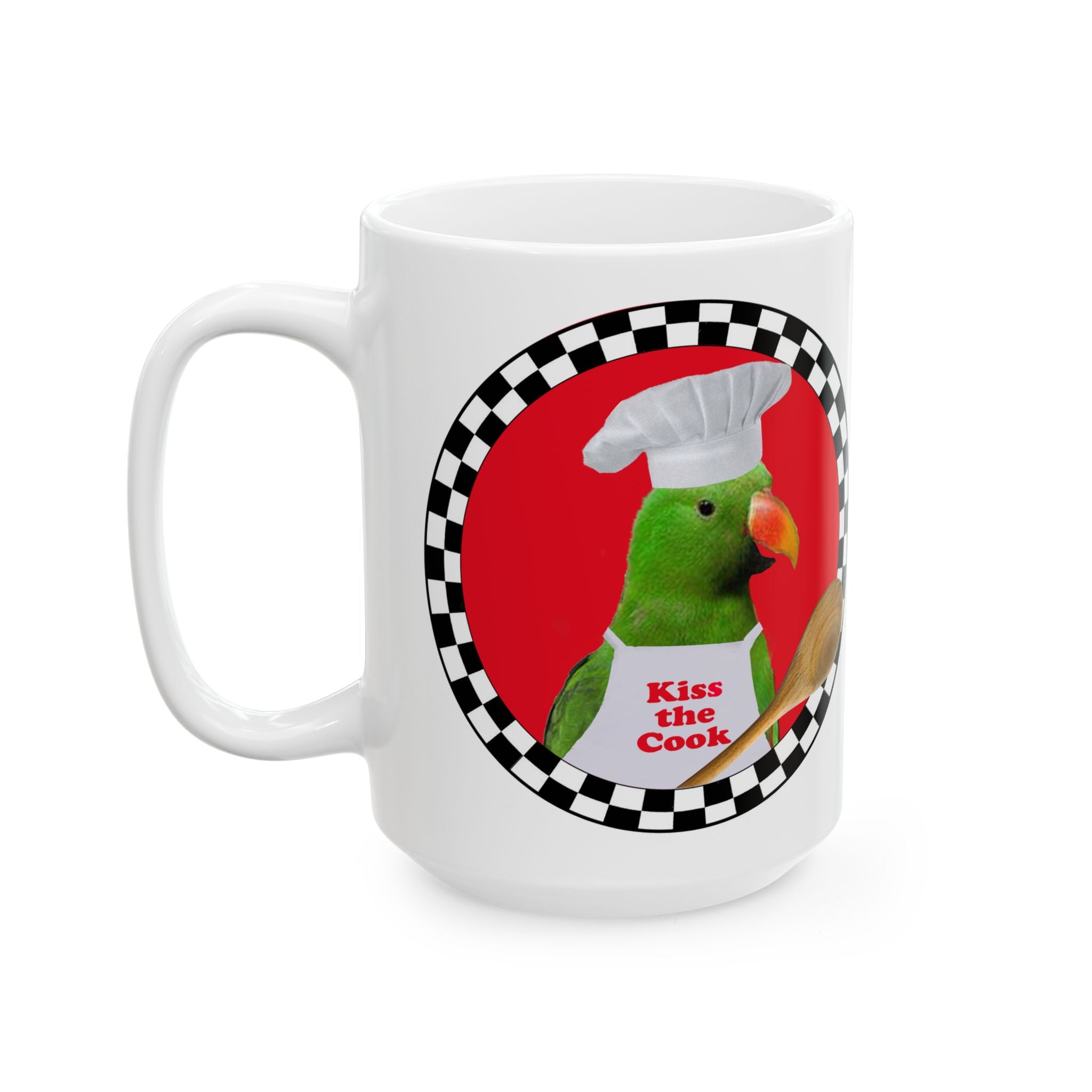 Kiss The Cook Spoon Green Eclectus Mug