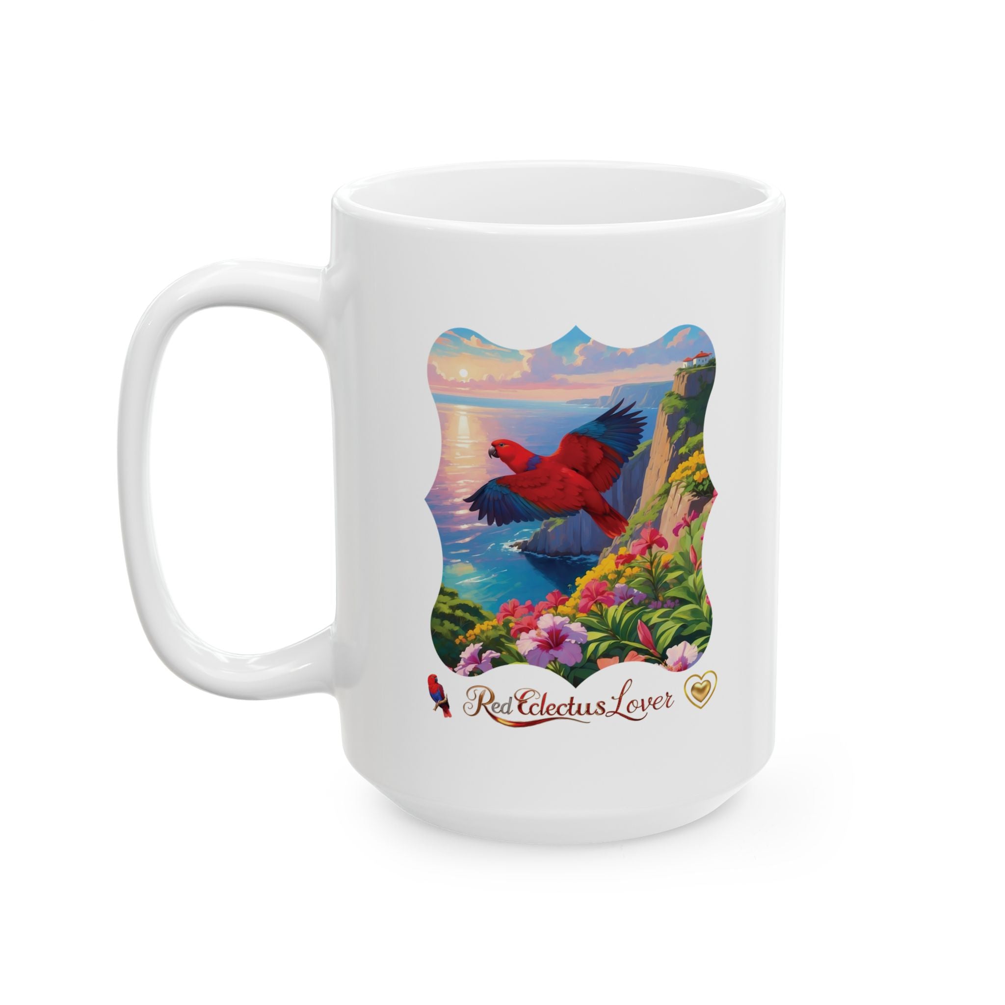 Red Eclectus Lover Floral Lake Mug