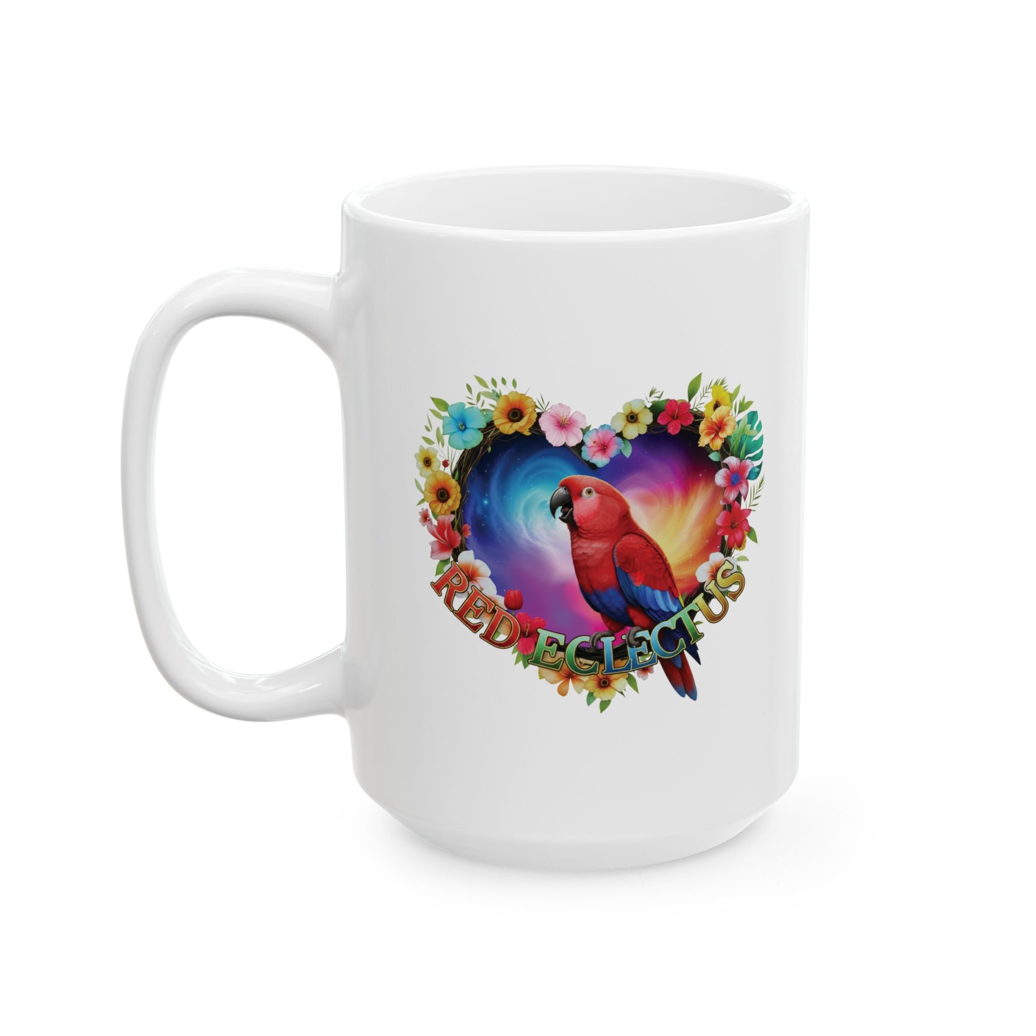 Floral Red Eclectus Heart Mug