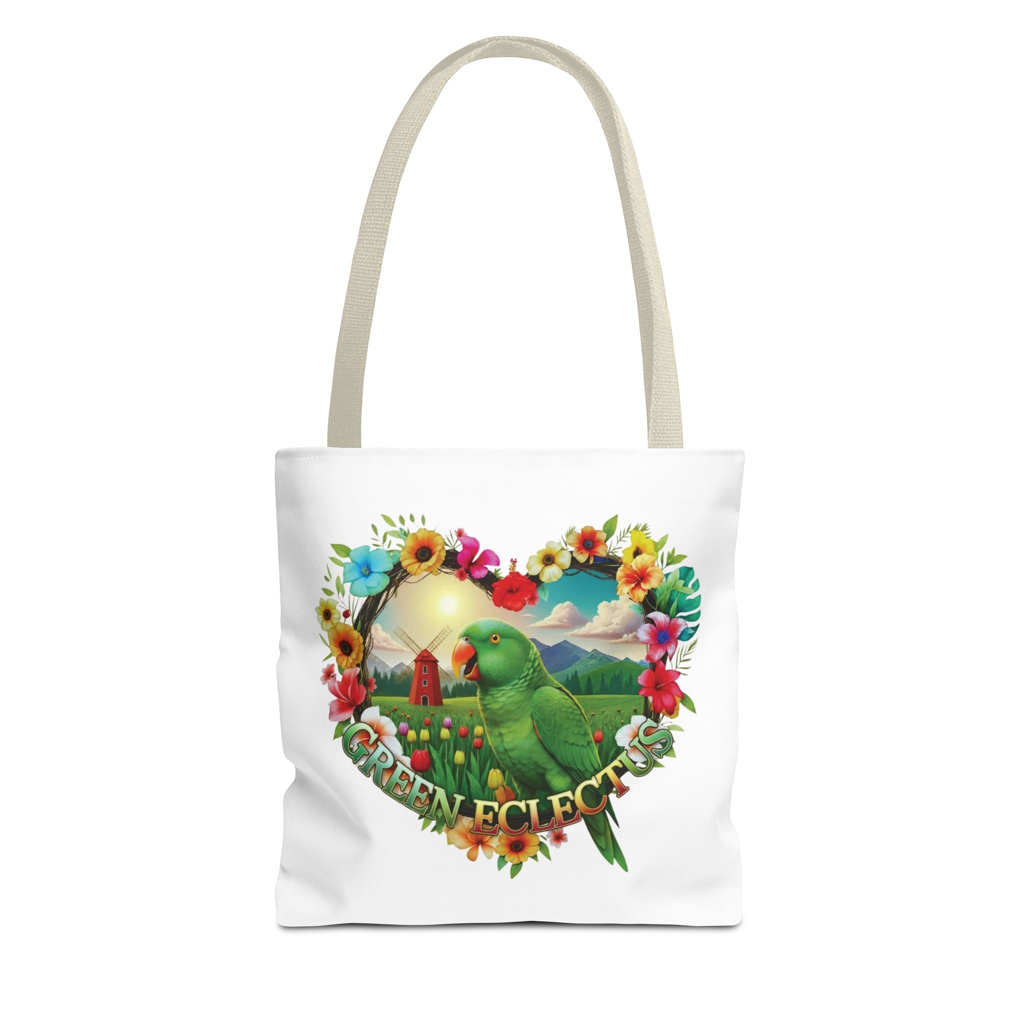 Green Eclectus Floral Heart Tote Bag