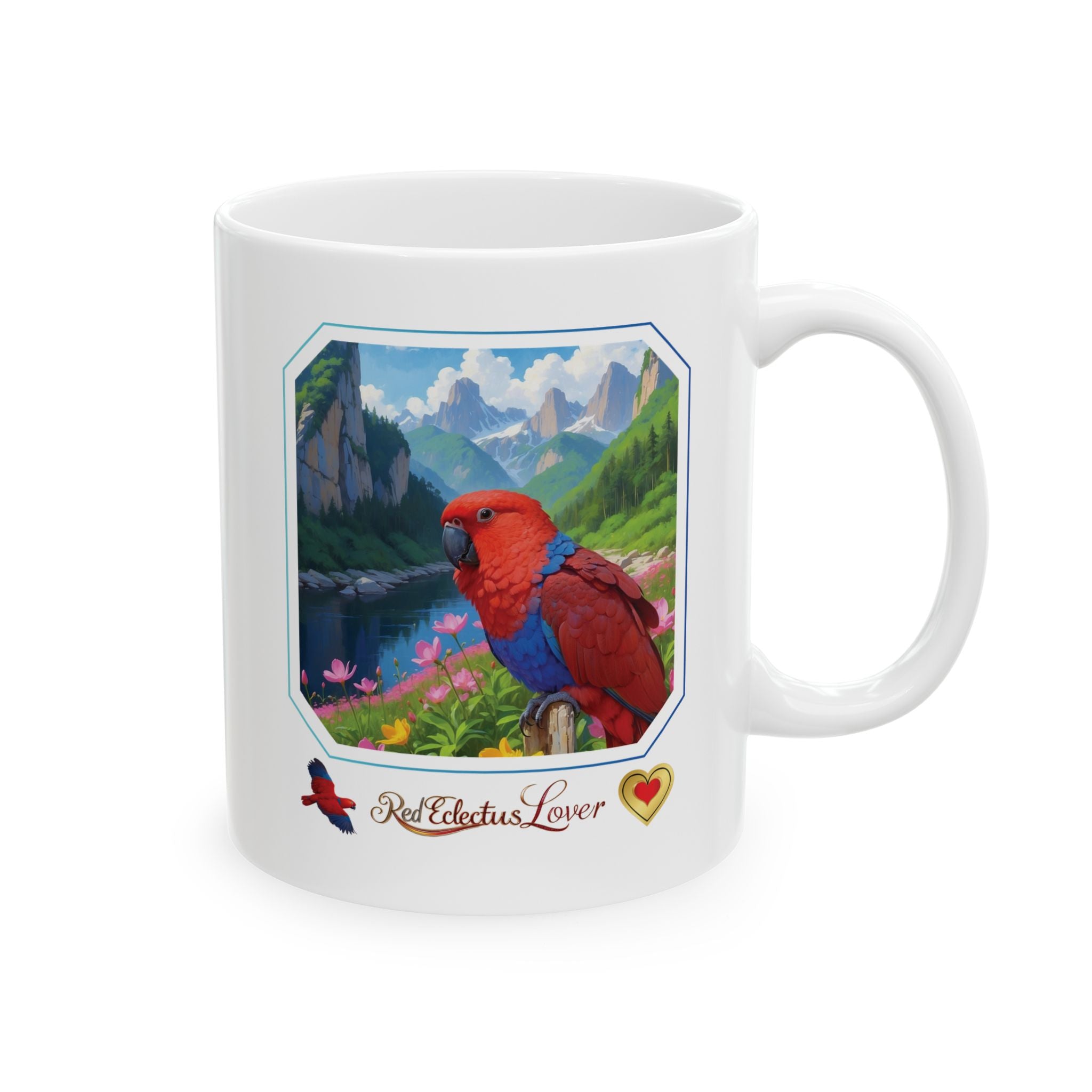 Red Eclectus Lover Mountain Lake Mug