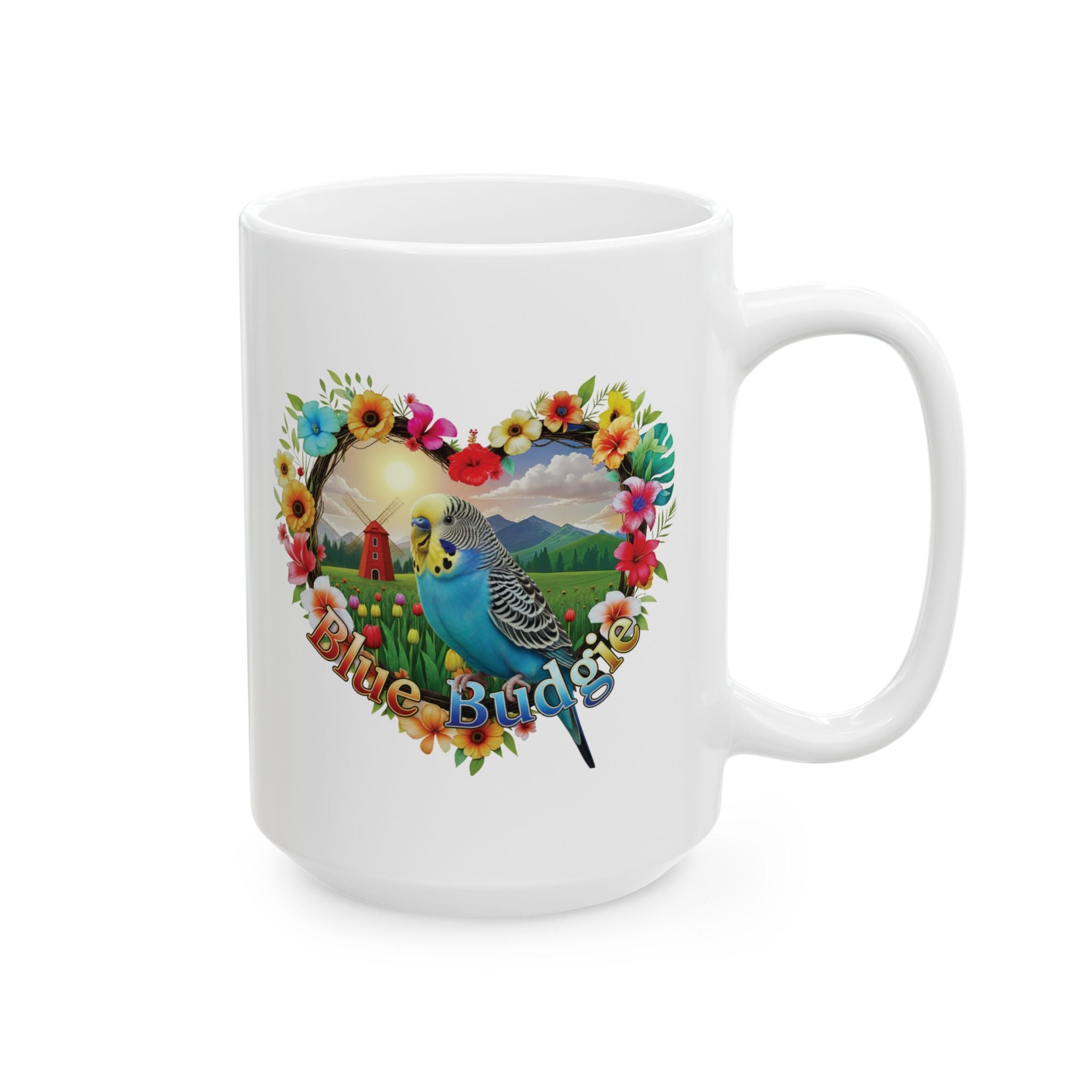 Blue Budgie Garden Scene Mug