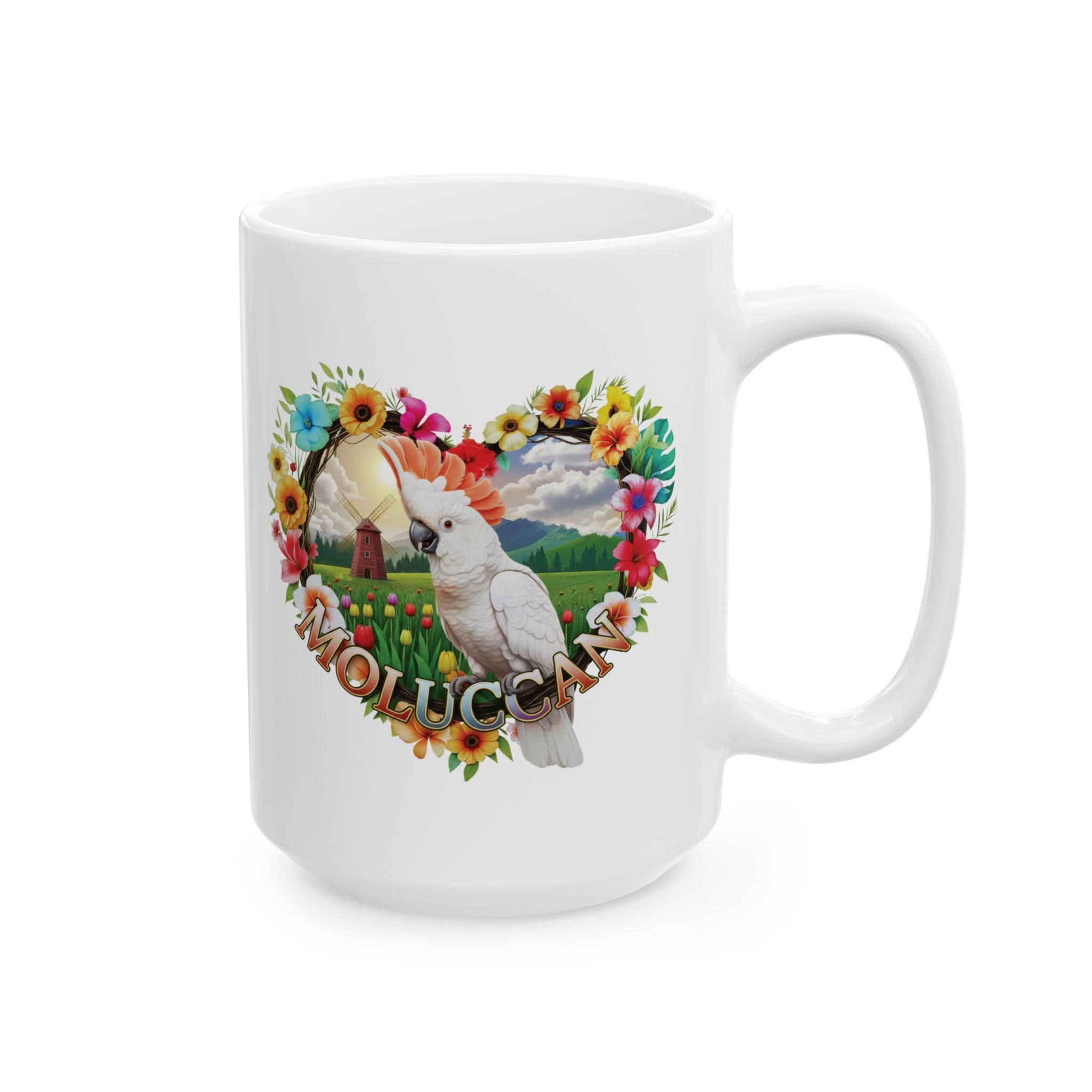 White Moluccan Floral Heart Mug