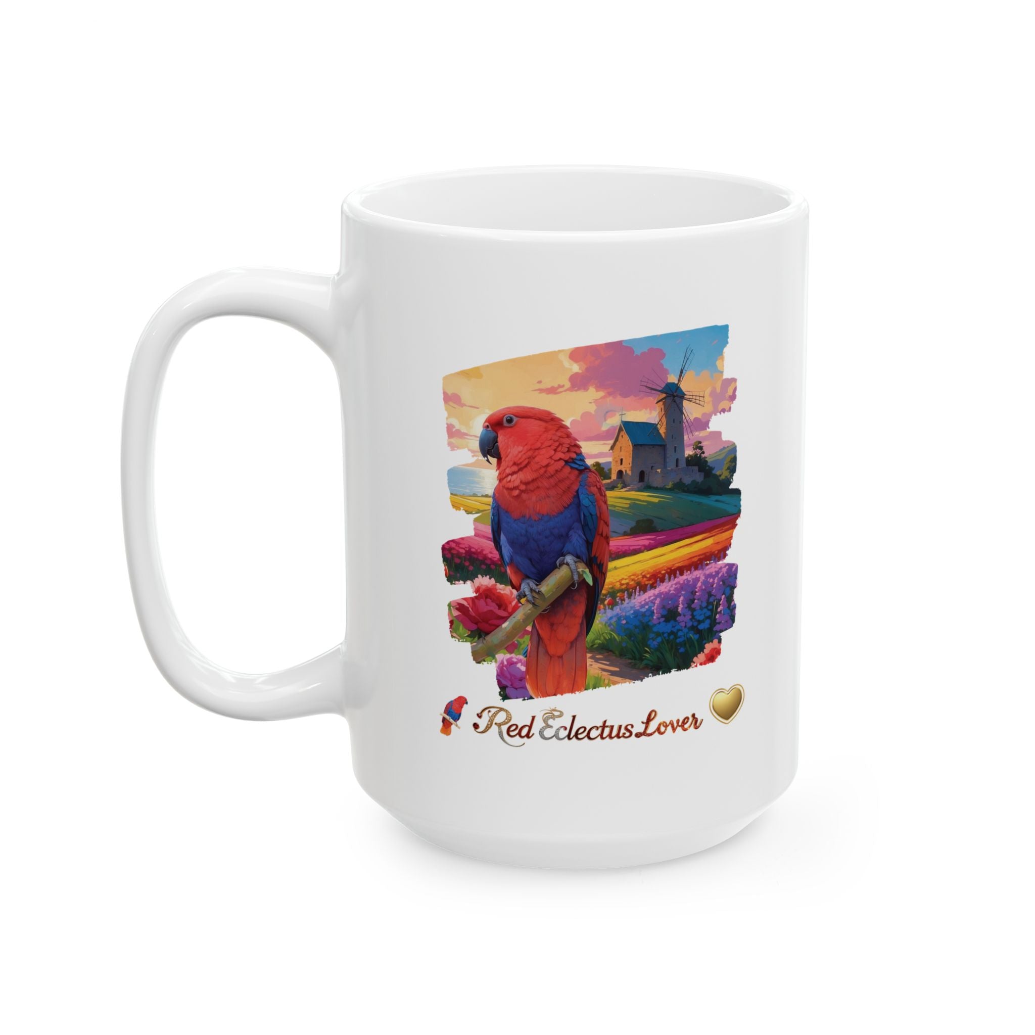 Colorful Red Eclectus Lover Floral Mug