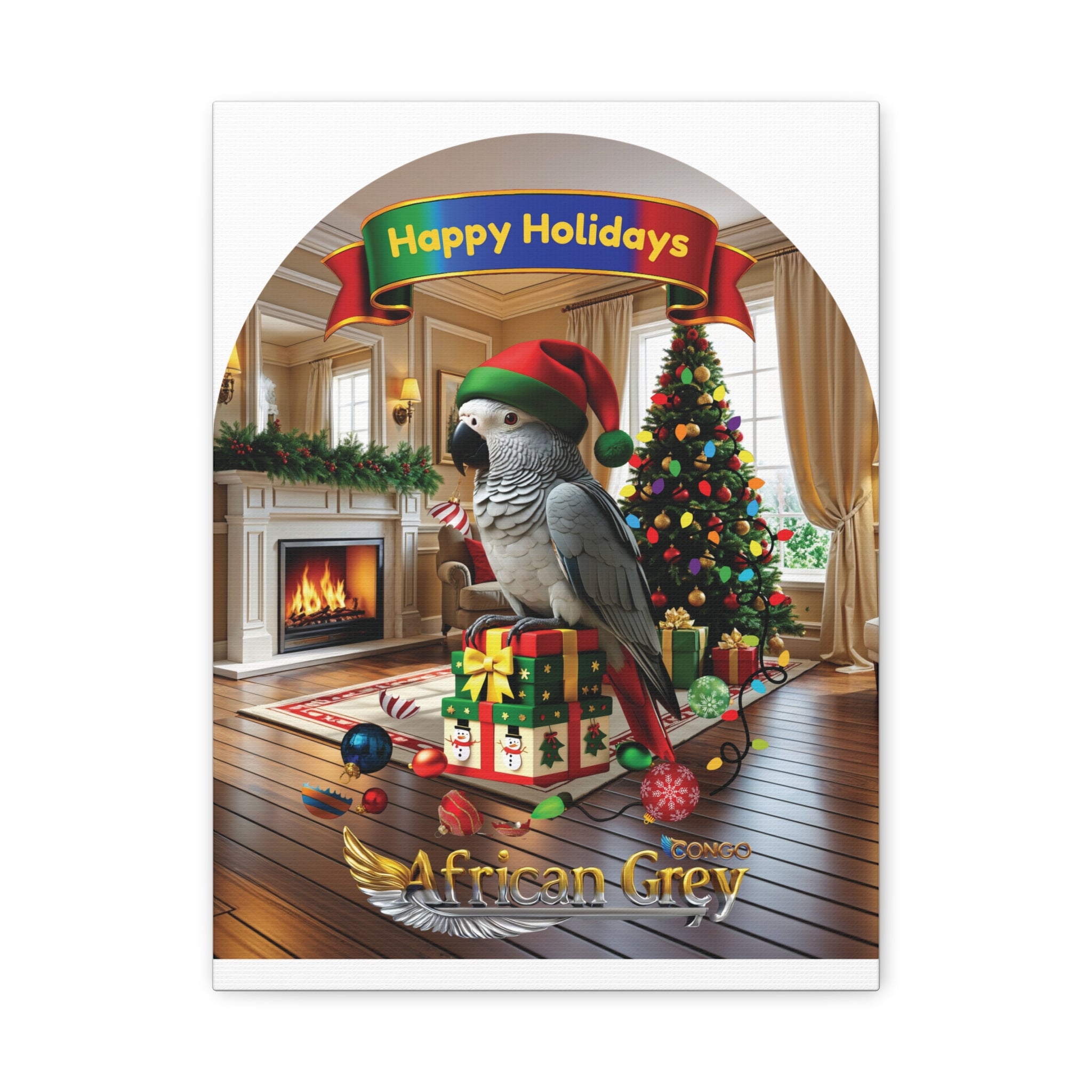 Happy Holidays Africa Grey Congo Wall-Hanging