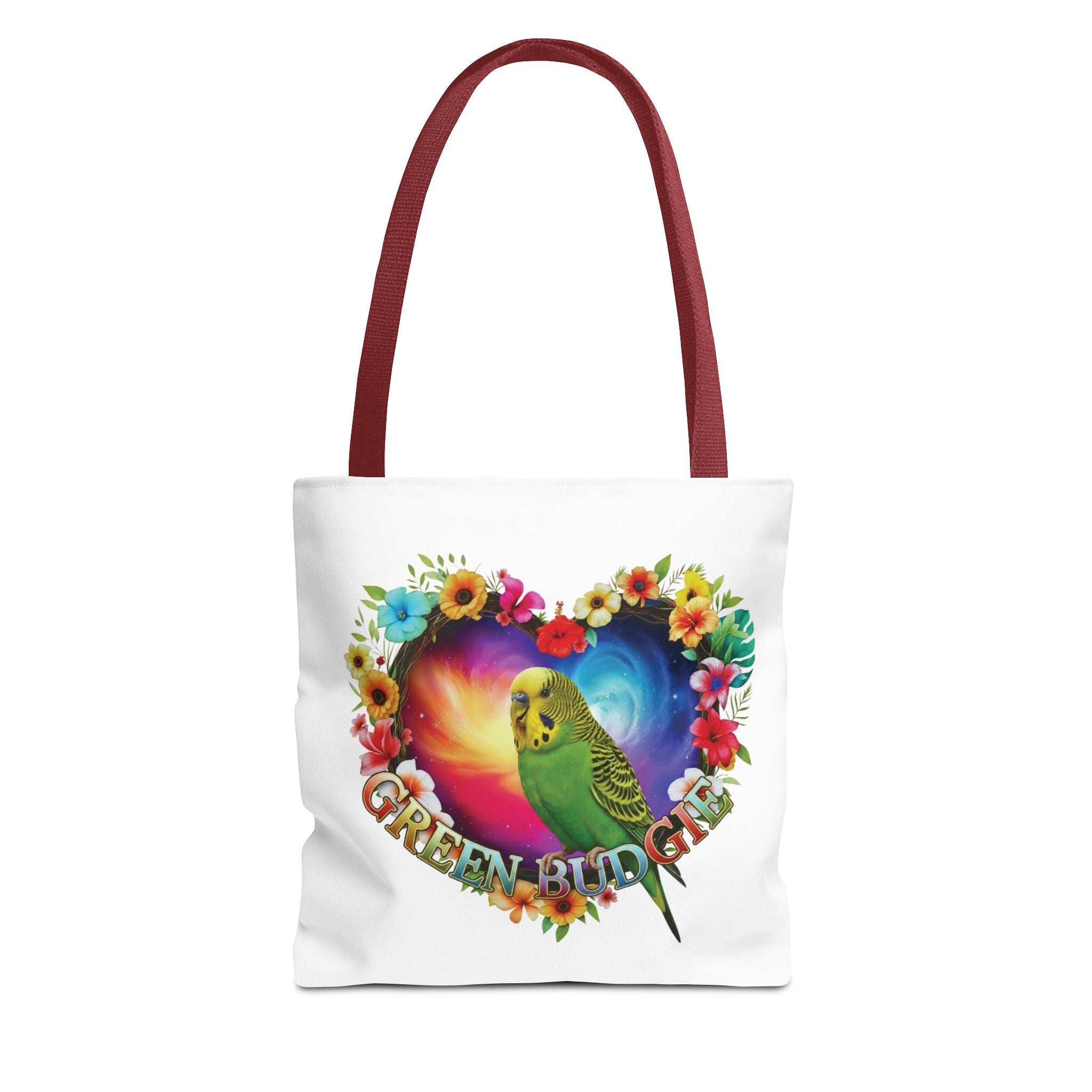 Green Budgie Floral Heart Tote Bag