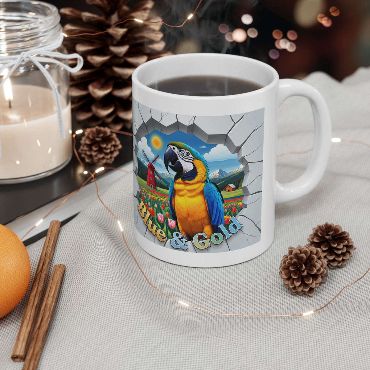 Blue and Gold Meadow Scenic Mug