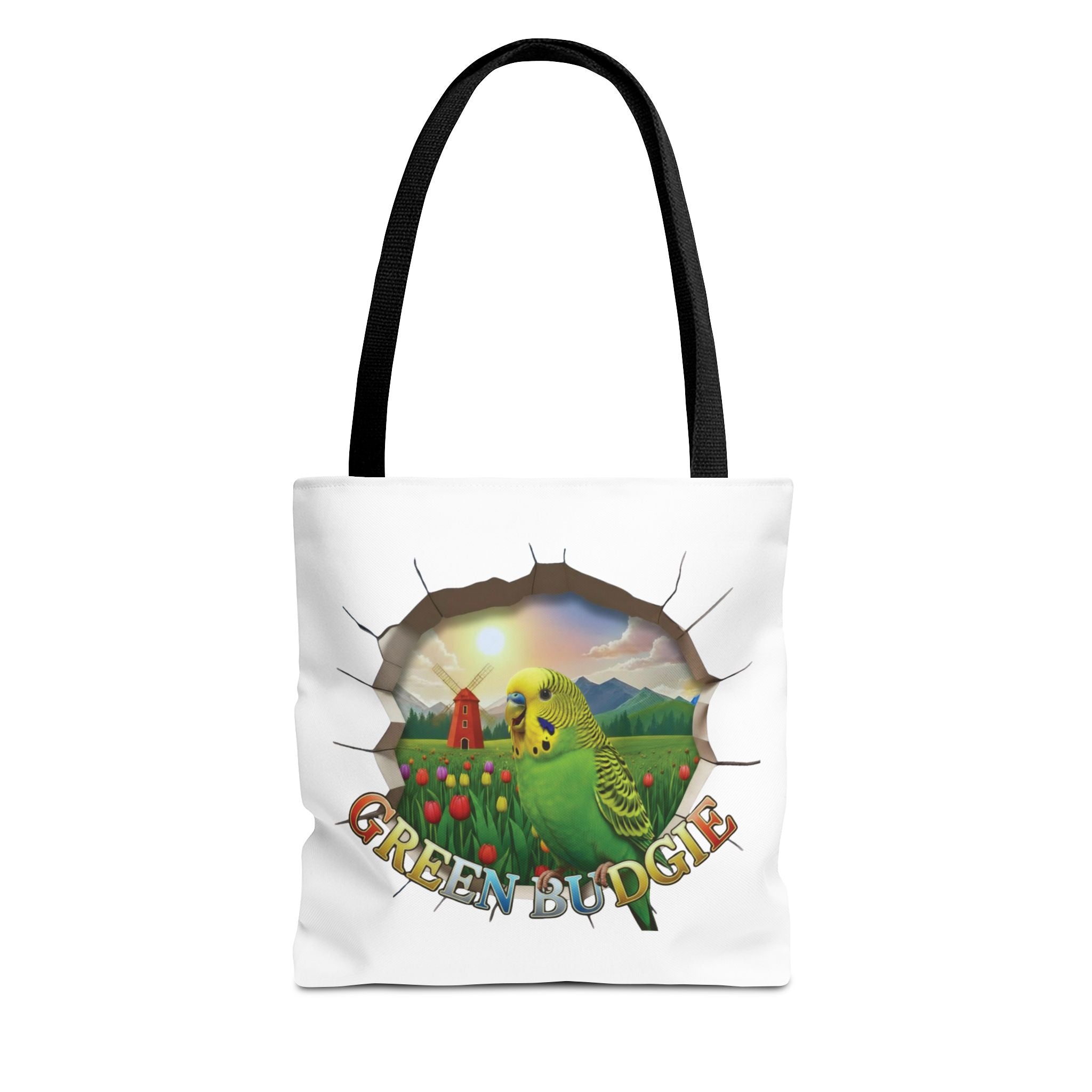 Green Budgie Garden Scene Tote Bag