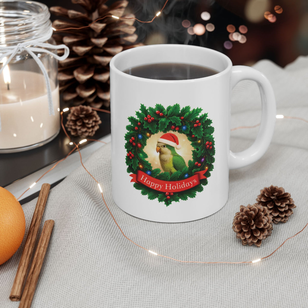 Happy Holidays Green Quaker Mug