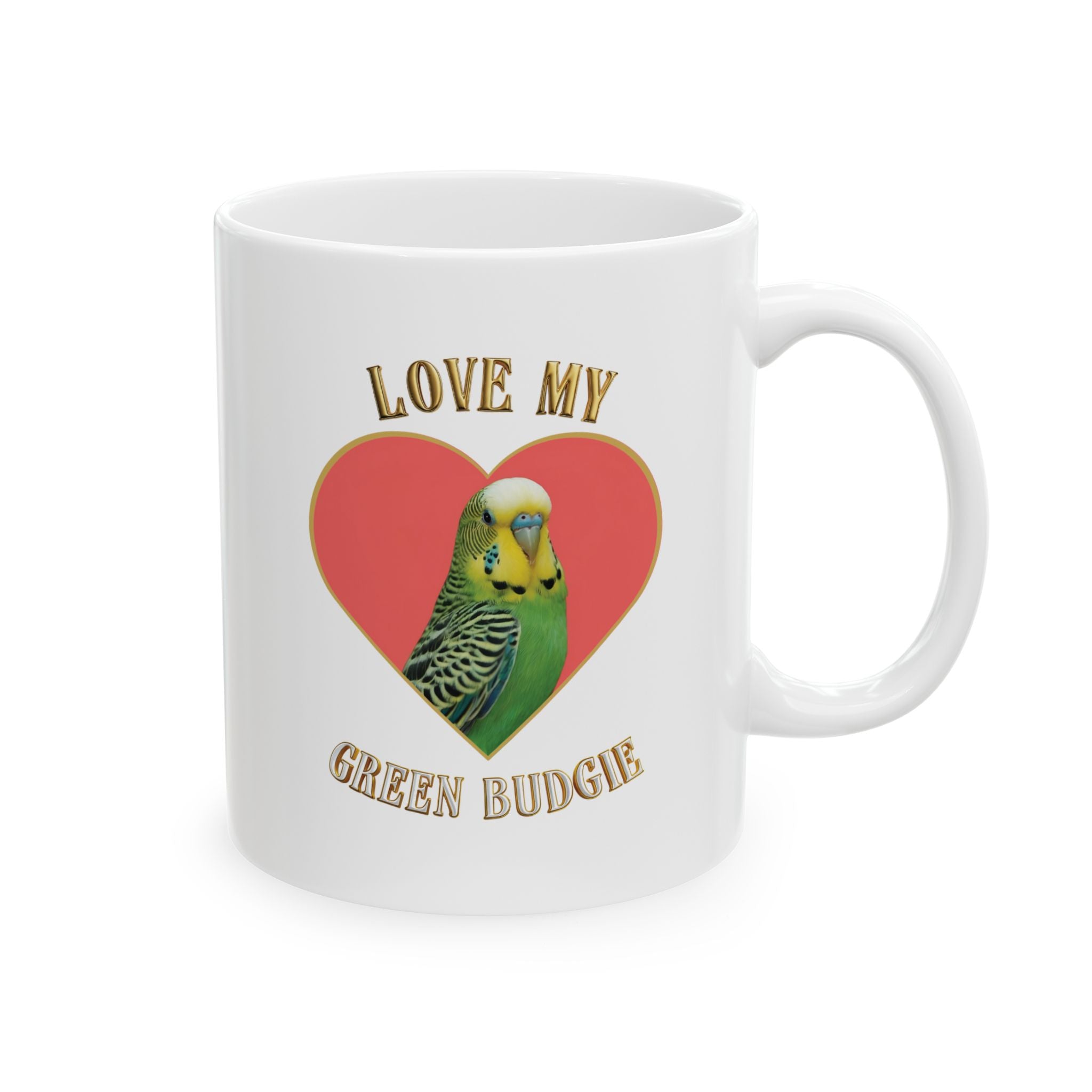 Love My Green Budgie Heart Mug